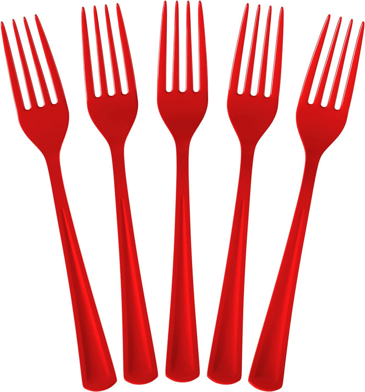 Exquisite Heavy Duty Disposable Solid Color Plastic Forks - 100 Count