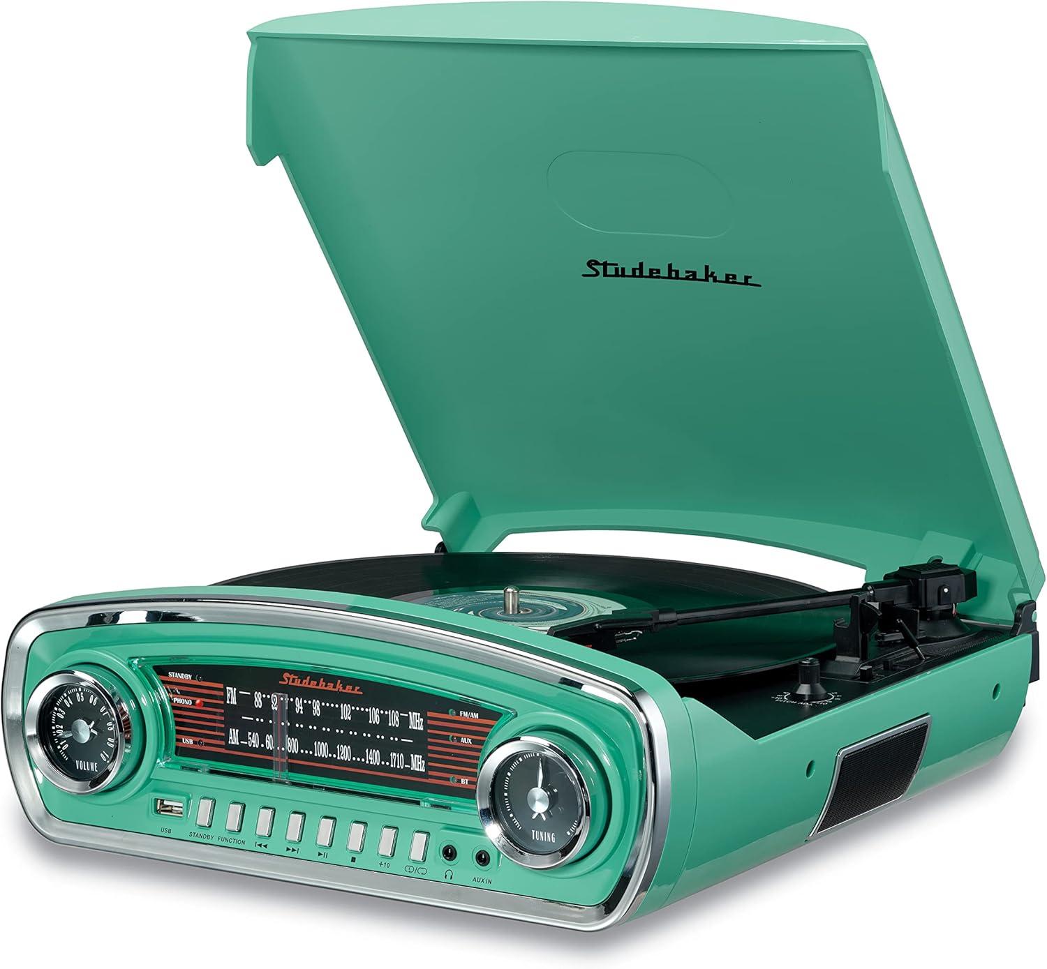 Studebaker 3-Speed Turntable with Bluetooth Receiver and AM/FM Radio