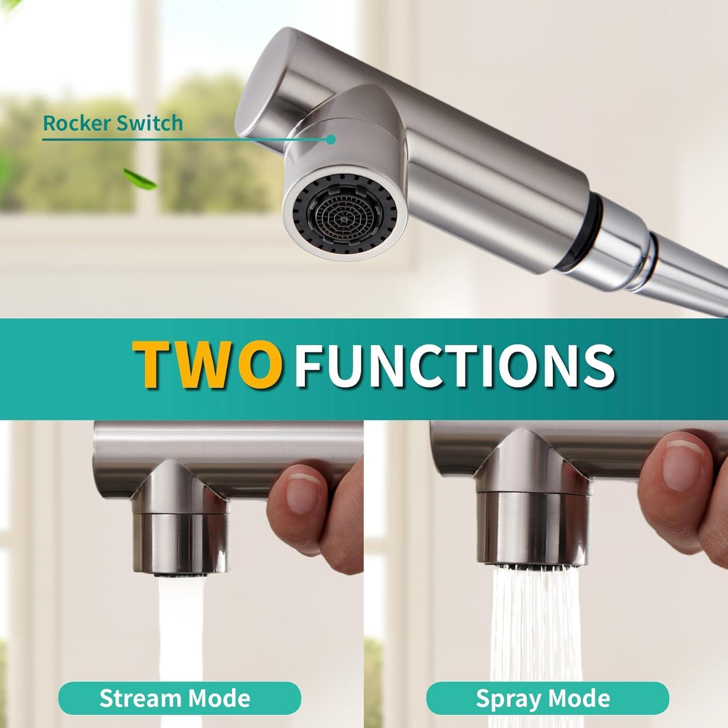 Brushed Nickel Stainless Steel Kitchen Faucet with Pull Down Sprayer