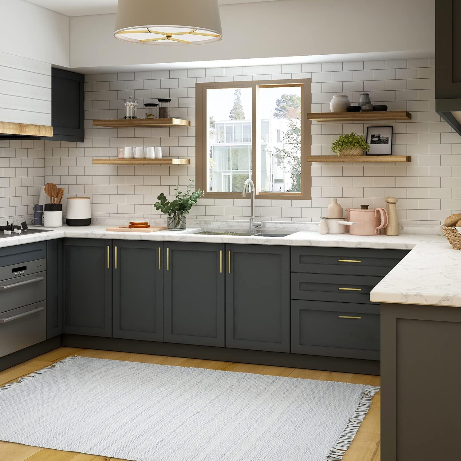 Goldenwarm 10 Pack Gold Cabinet Furniture Pulls Kitchen Hardware Square Door Handles 6-1/4 Inch Hole Centers