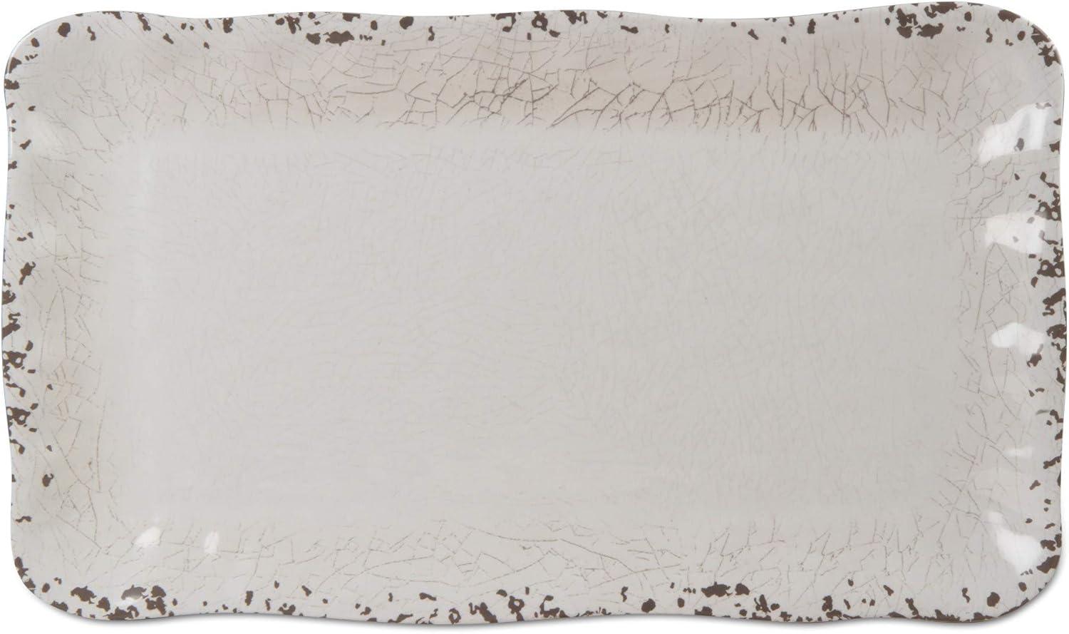 tagltd 17L in. x 10.75W in. Veranda Cracked Glaze Solid Wavy Edge Melamine Serving Platter Indoor Outdoor Rectangle White