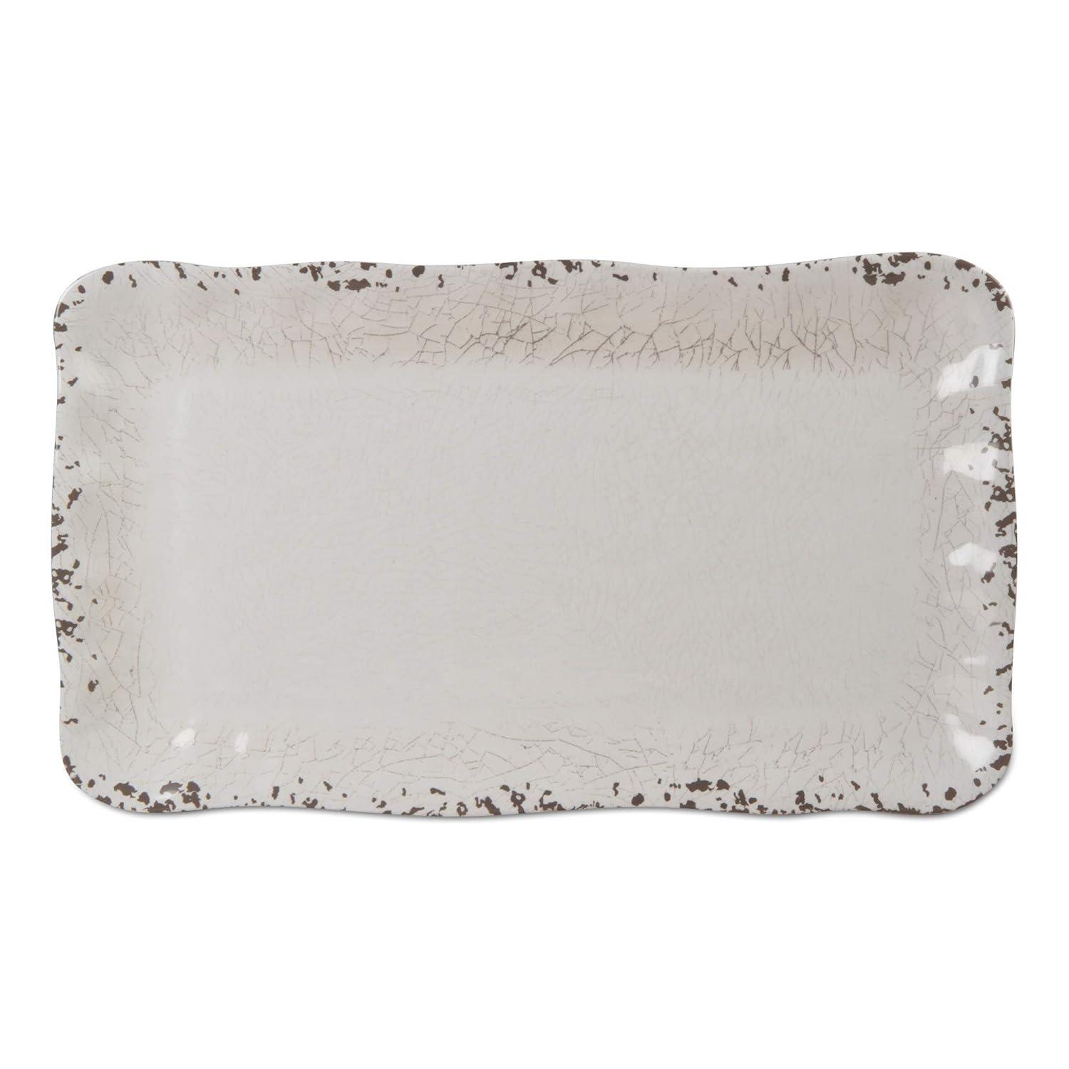 tagltd 17L in. x 10.75W in. Veranda Cracked Glaze Solid Wavy Edge Melamine Serving Platter Indoor Outdoor Rectangle White