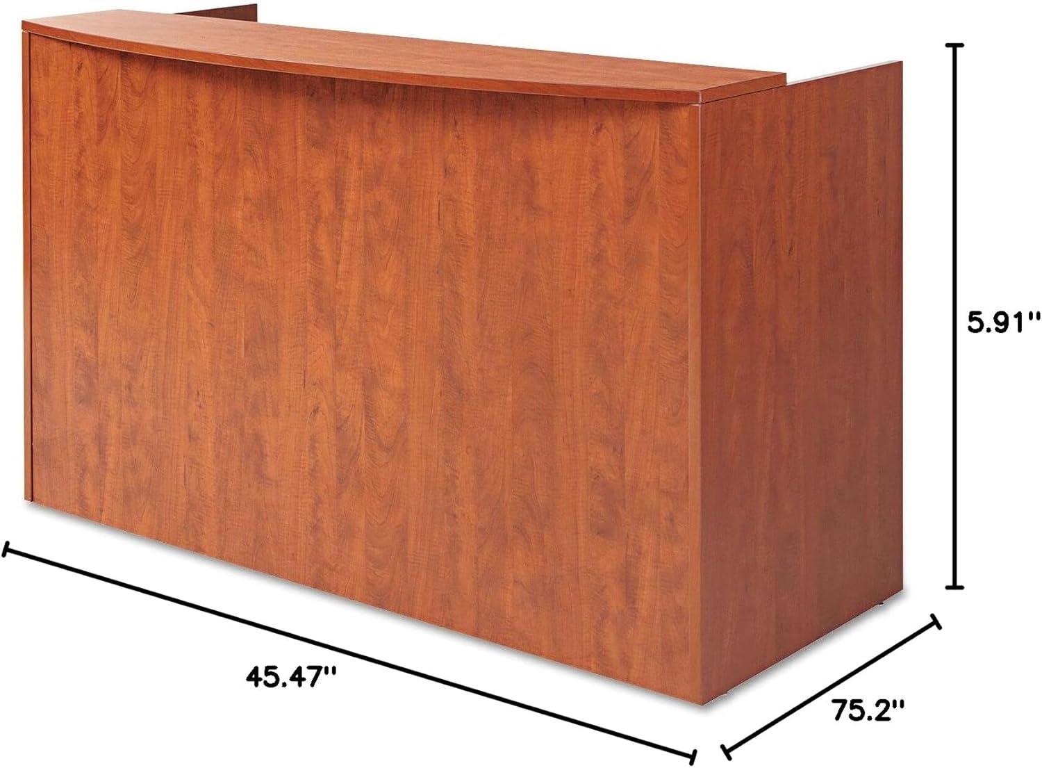 Alera Valencia Series Reception Desk with Transaction Counter, 71" x 35.5" x 29.5" to 42.5", Medium Cherry