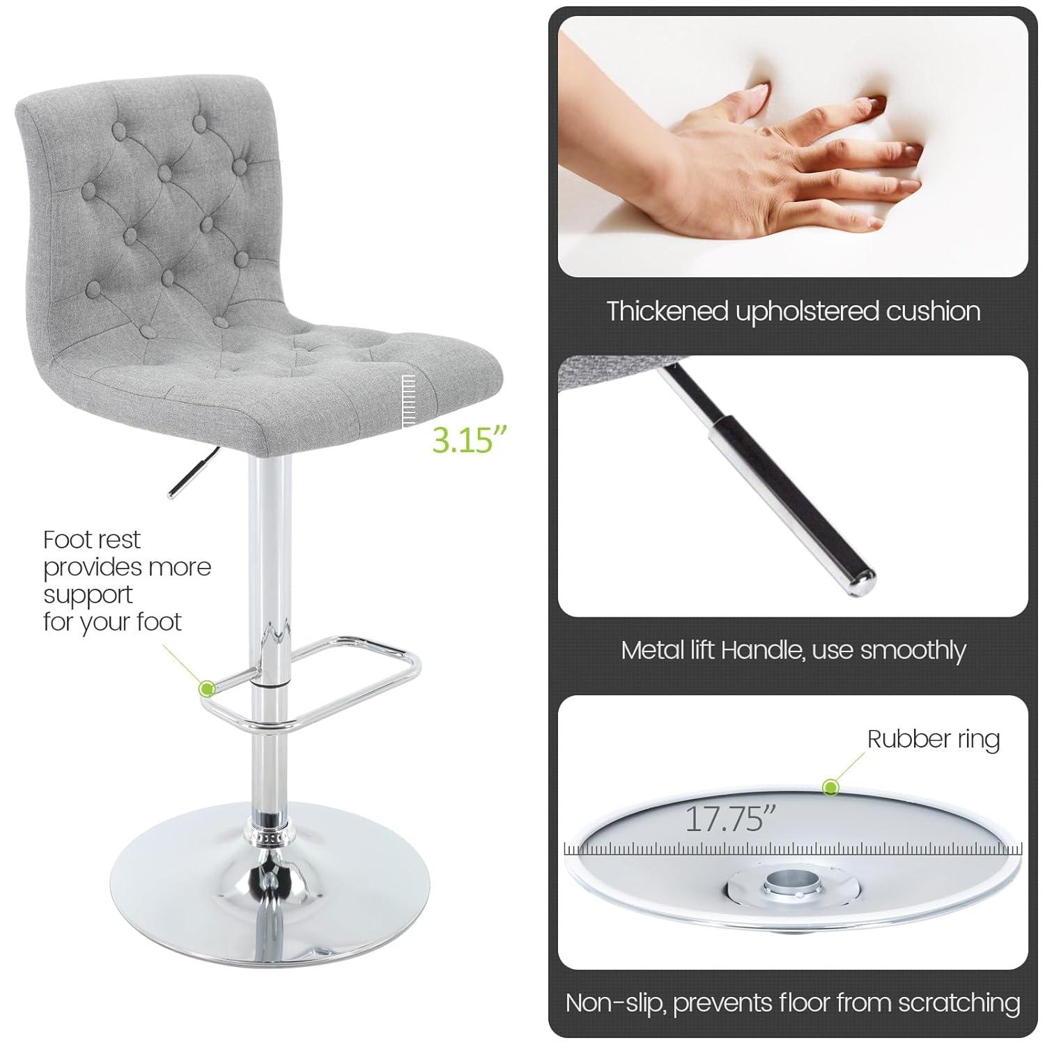 Latitude Run® Upholstered Adjustable Bar Stools, Swivel Counter Height Barstools Dining Chair Seat with Footrest (Set of 2)