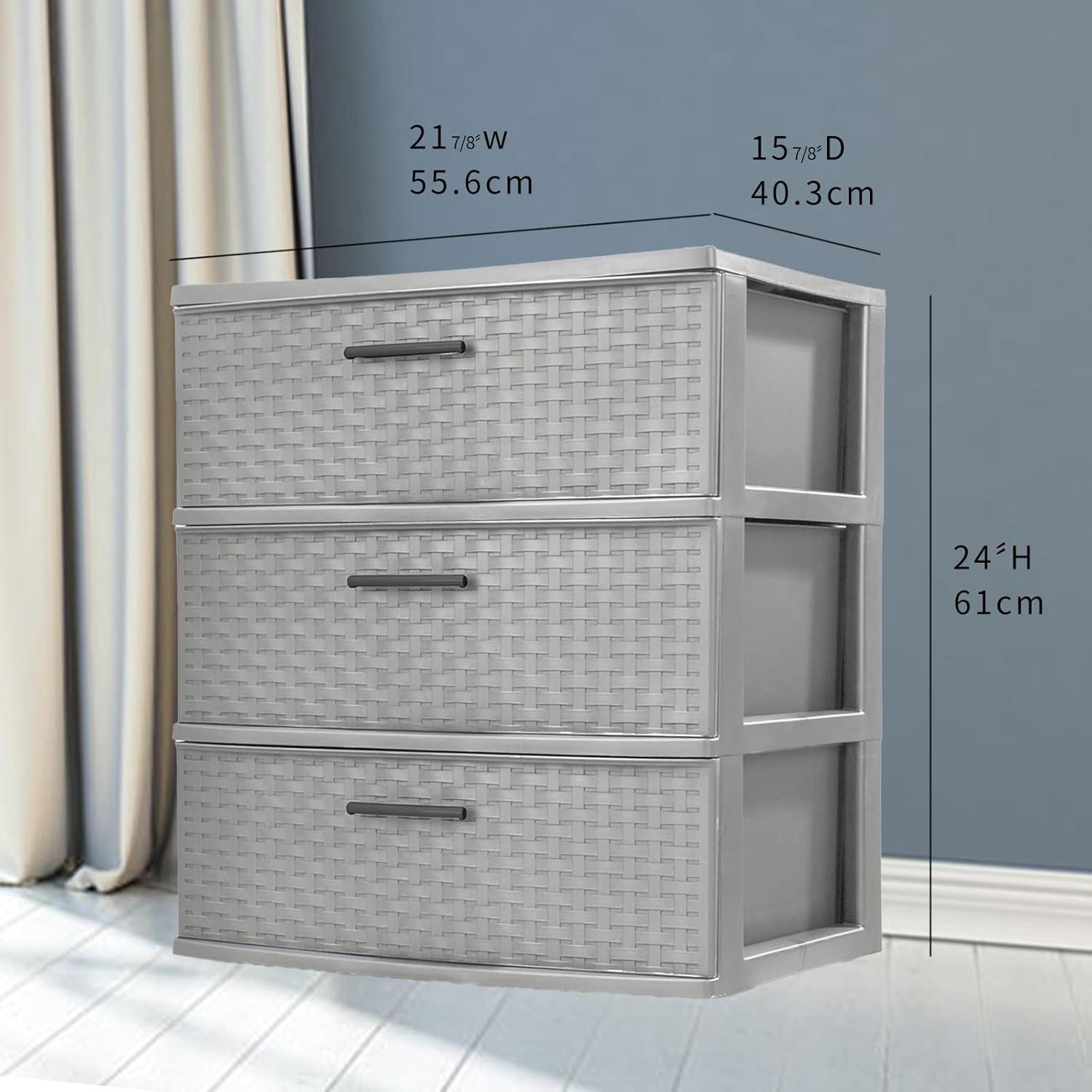 Sterilite 3 Drawer Wide Weave Tower Plastic, Cement, Case of 1