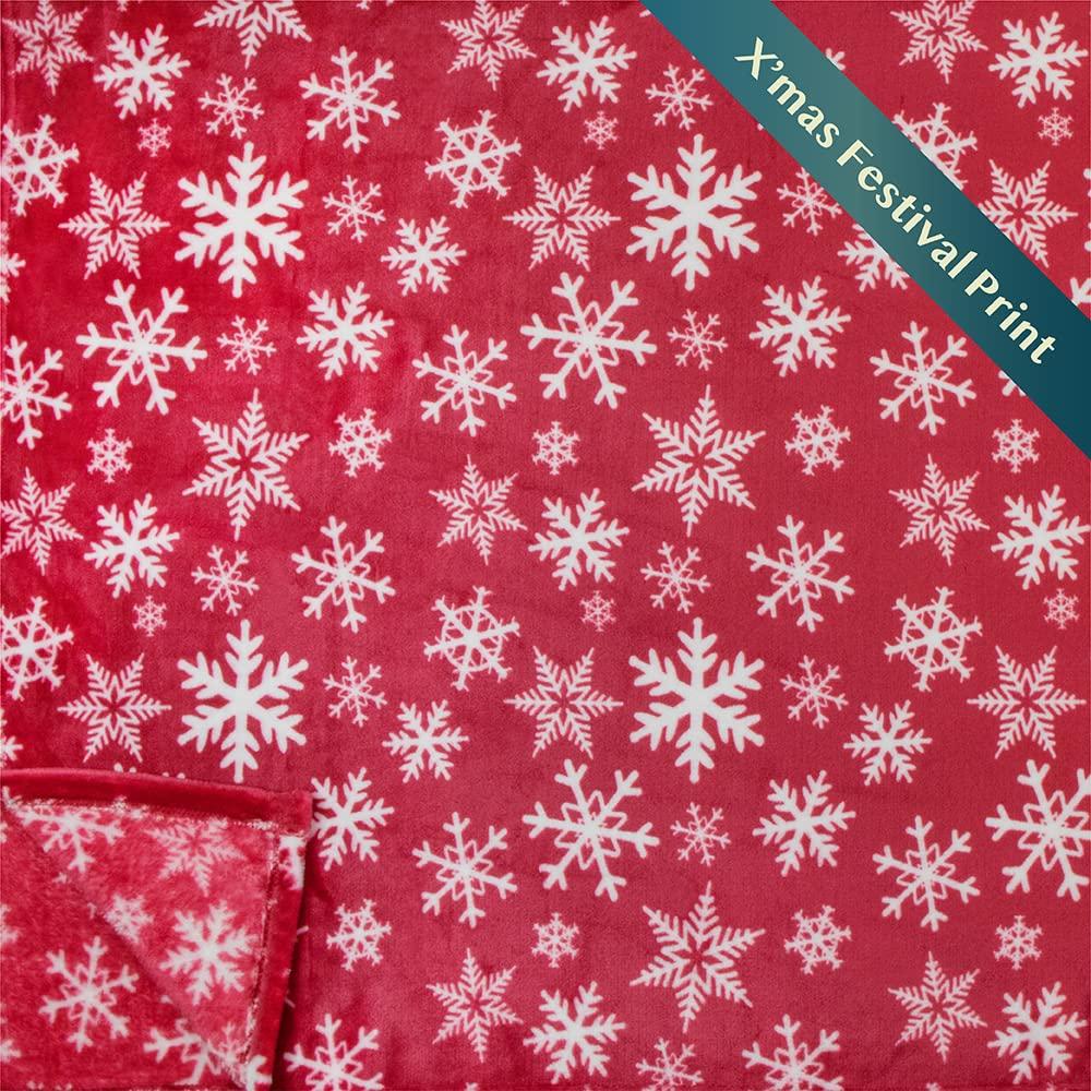 PAVILIA Holiday Festival Christmas Throw Blanket for Couch Bed Sofa, 50x60 (Snowflake Red)