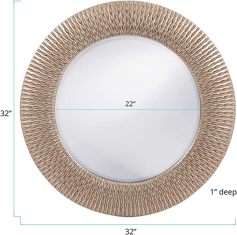 Silver Round Textured Ribbed Wall Mirror, 32 Inch