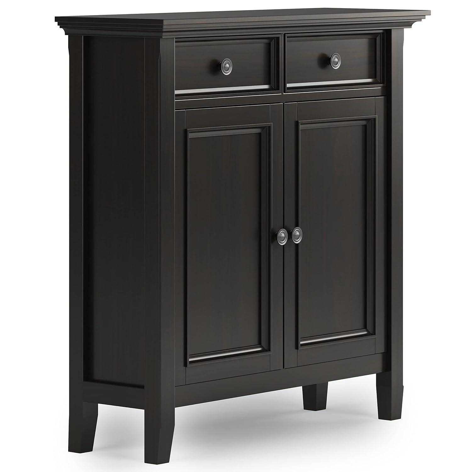 Simpli Home Amherst 36"W Solid Wood 2-Shelf Entryway Storage Cabinet with 2 Drawers and Adjustable Shelves