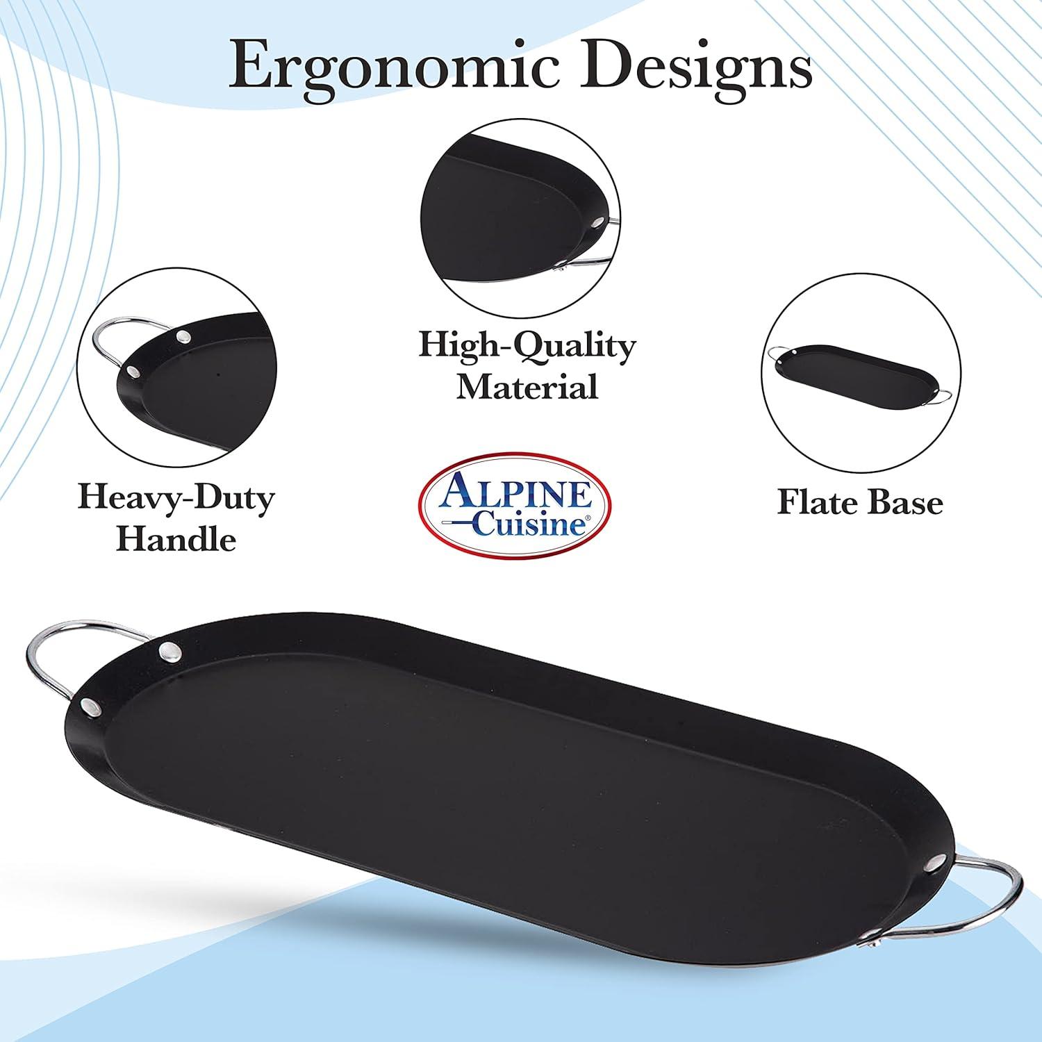 Black Carbon Steel Oval Comal Griddle with Double Handles