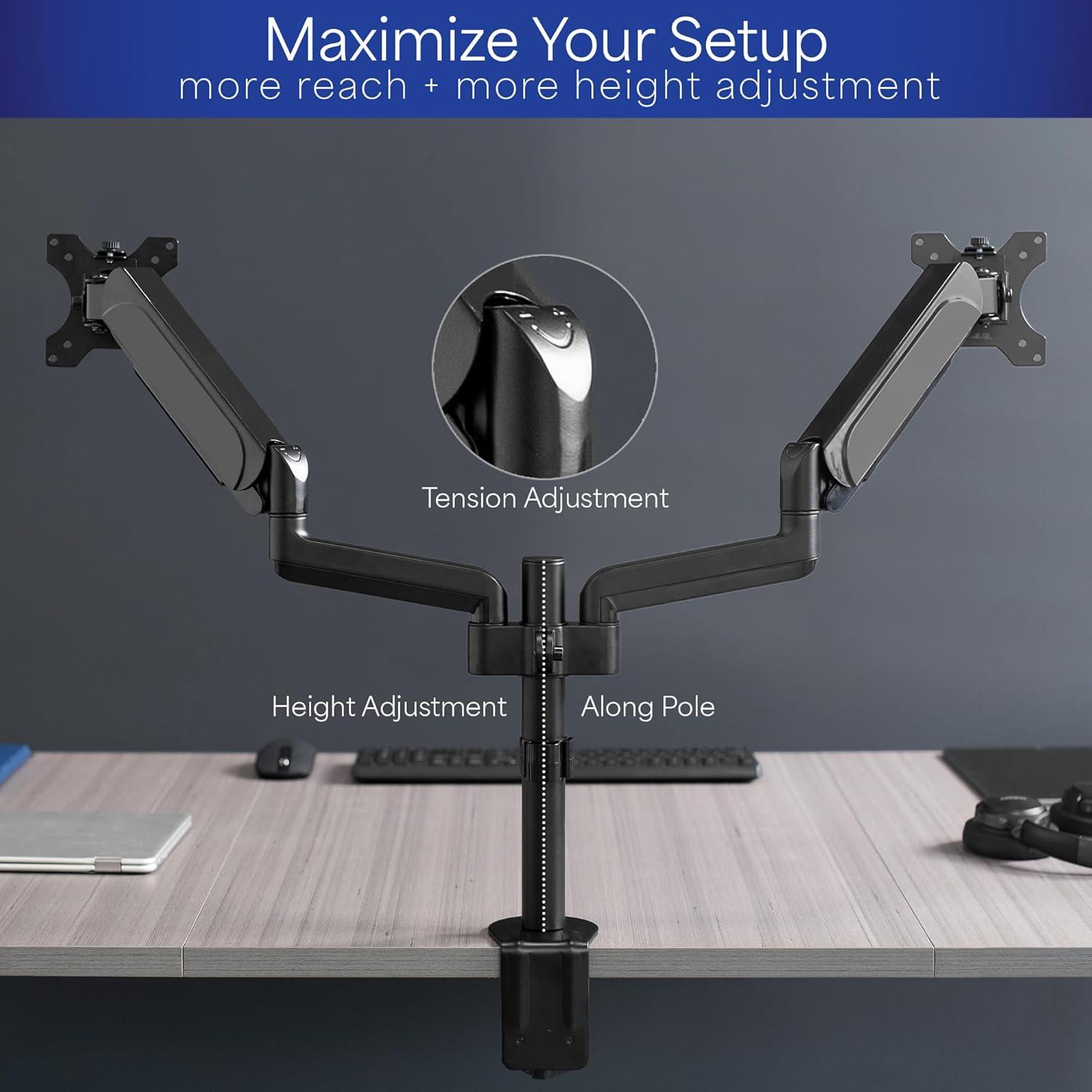 VIVO Dual Monitor Pneumatic Spring Sit-Stand Desk Mount for 2 Screens up to 32"