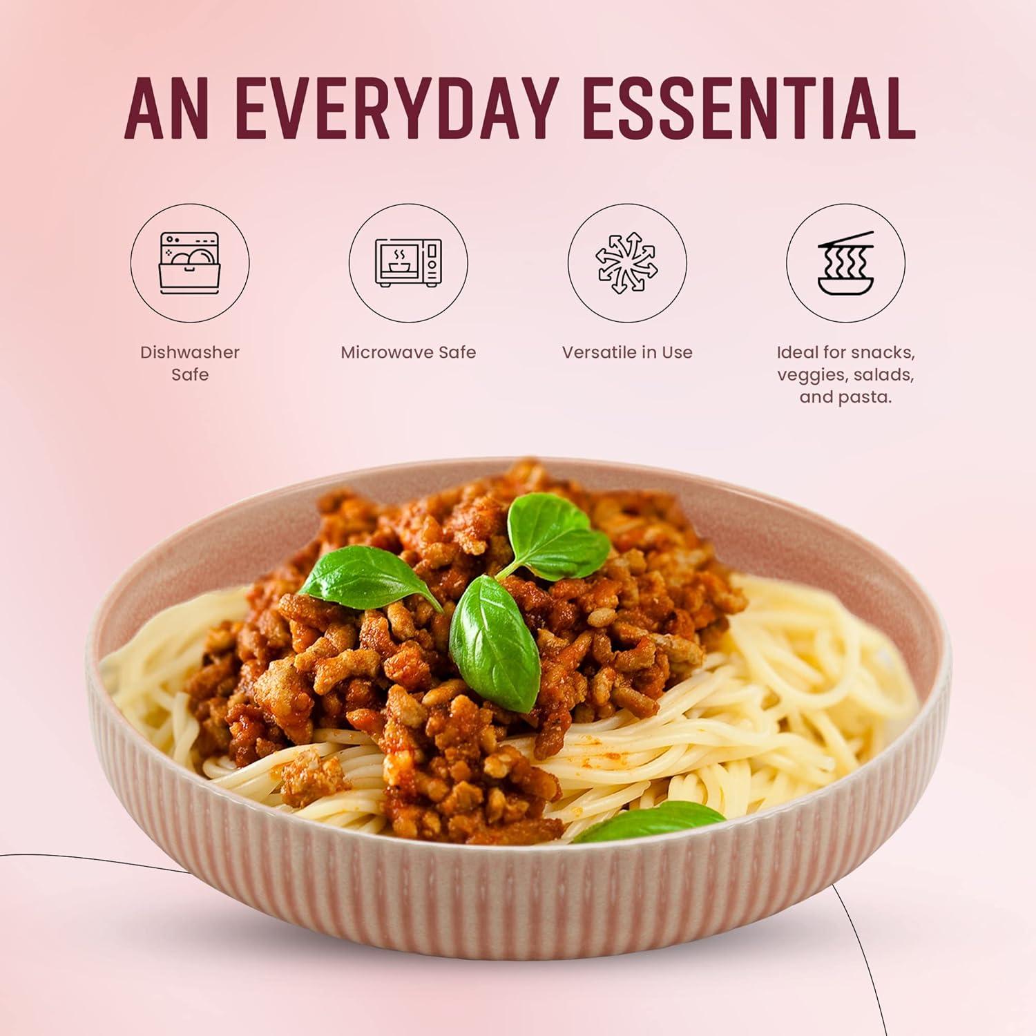 American Atelier Large Pasta Bowls, 42 oz Wide Shallow Stoneware Salad Bowl Set, Plates for Serving Dinner, Kitchen, and Eating, Set of 4,Blush