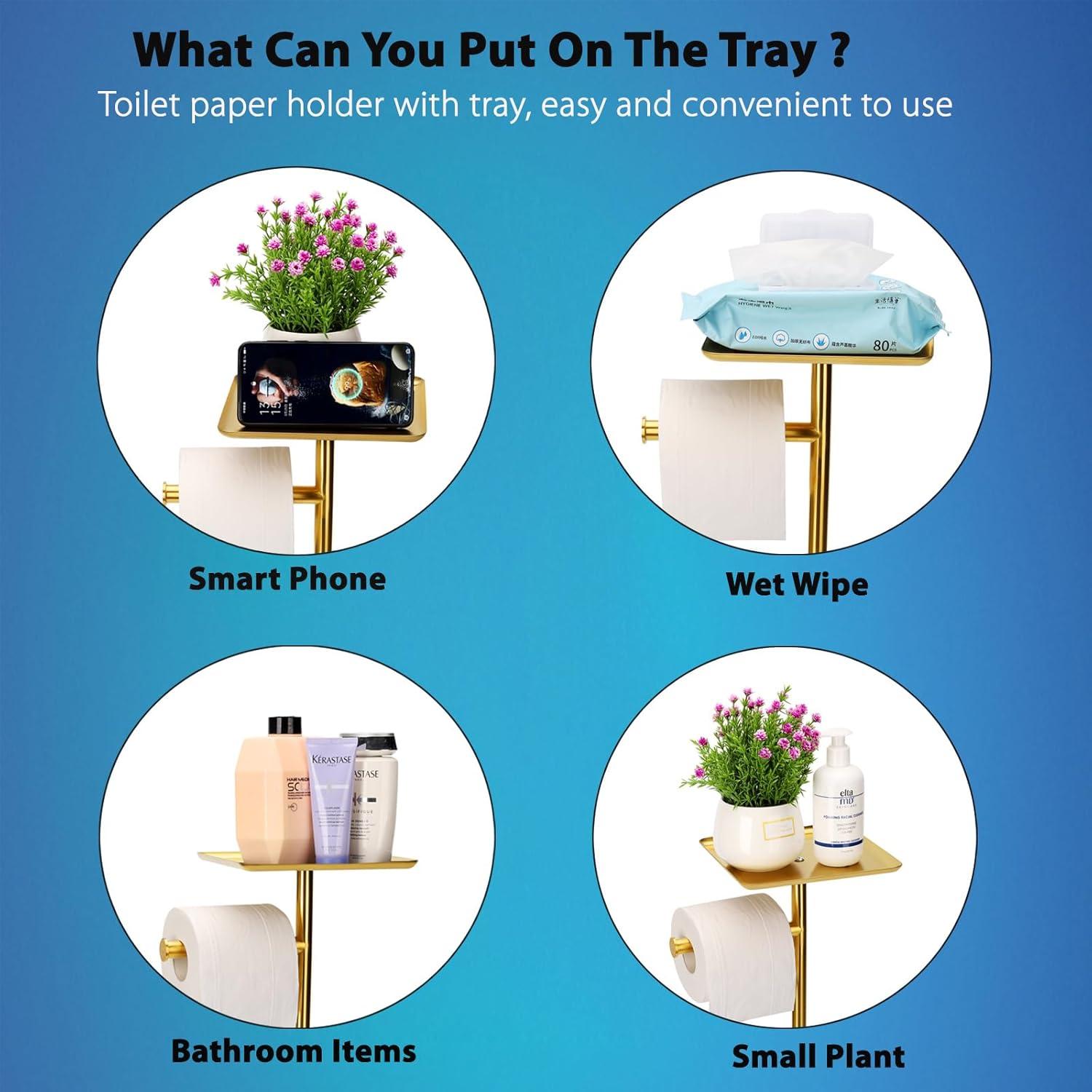 FLOORING CENTER LLC AToiletHolderC1 Freestanding Toilet Paper Stand With Tray