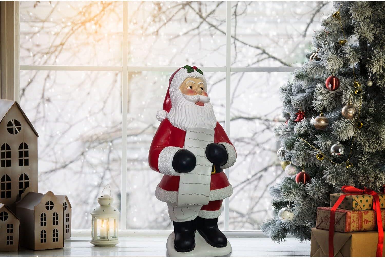 Resin African American Santa Claus Holding a Naughty and Nice List Statue