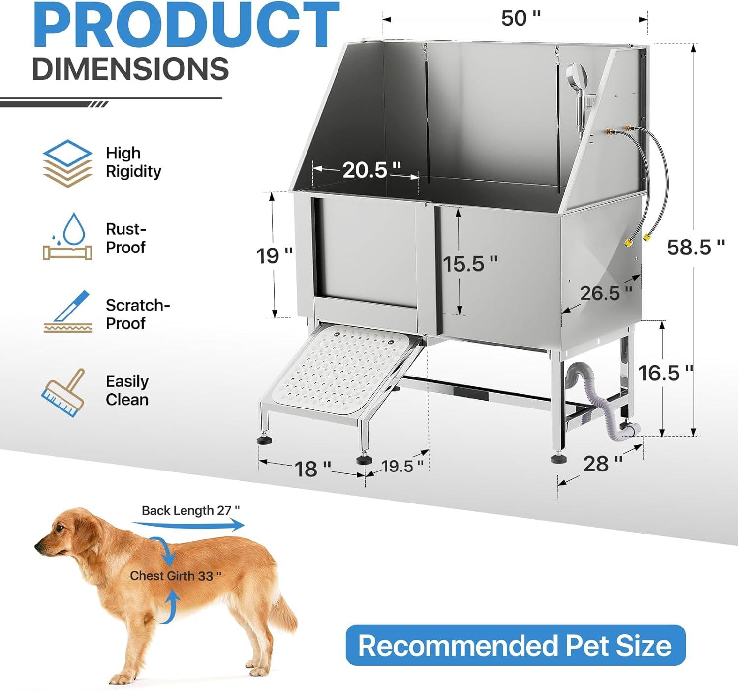 Professional Stainless Steel Pet Grooming Tub with Ramp and Faucet