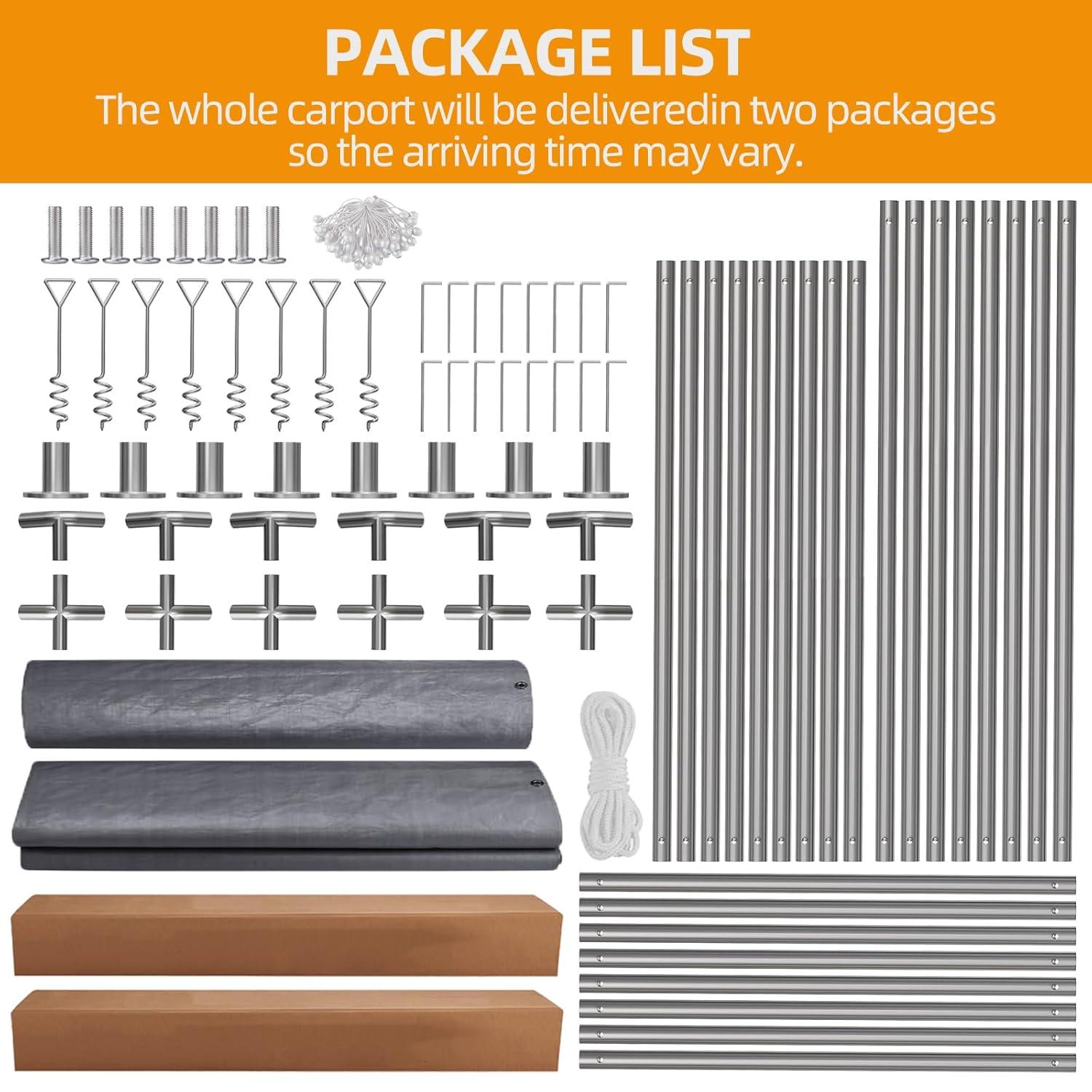 Carport 10'x20' Heavy Duty Carport Canopy Portable Garage 4 Roll-Up Doors & 4 Windows Waterproof All-Season Outdoor Storage Shed for Car Truck Boat, Gray