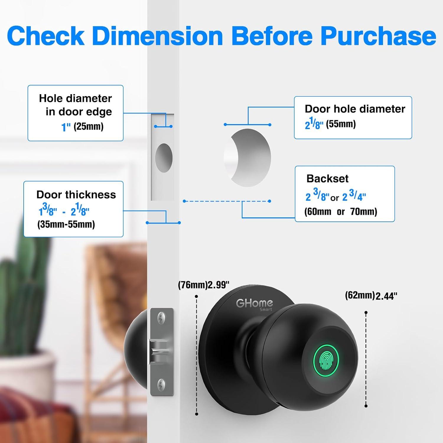 Ghome Fingerprint Smart Door Knob Lock App Control Biometric with Type-C Charge