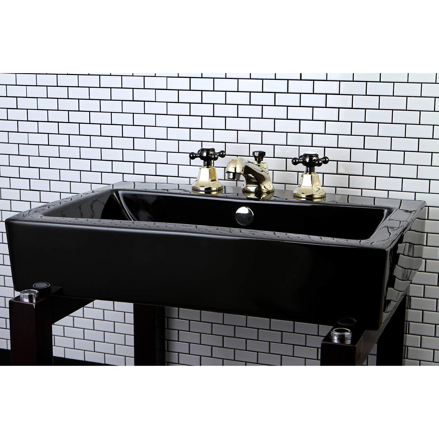 Kingston Brass Water Onyx Two-Handle 3-Hole Deck Mount Widespread Bathroom Faucet with Brass Pop-Up Drain