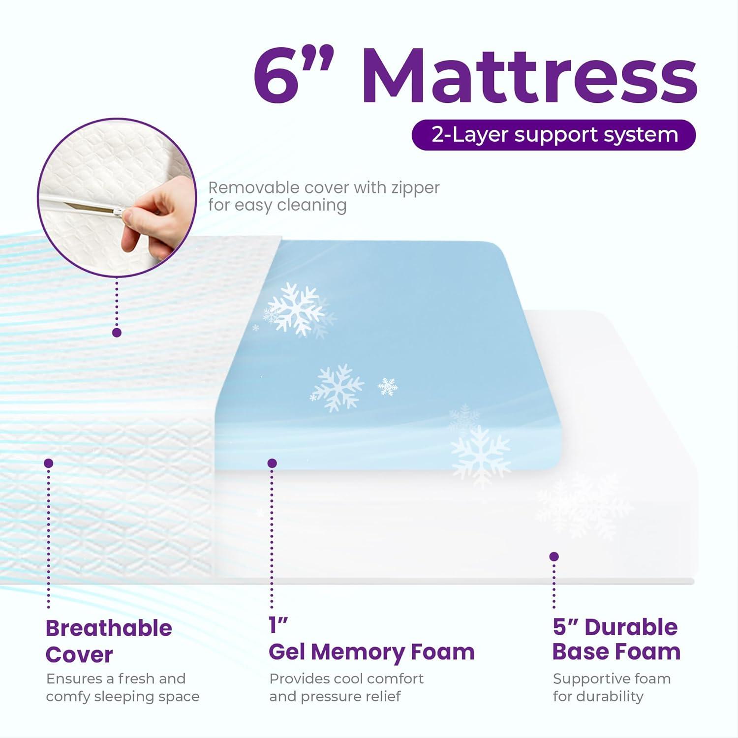 GAESTE 5" Cooling Gel Memory Foam Mattress in a Box Medium Firm Pressure Relief with Breathable Cover, Adult, Full
