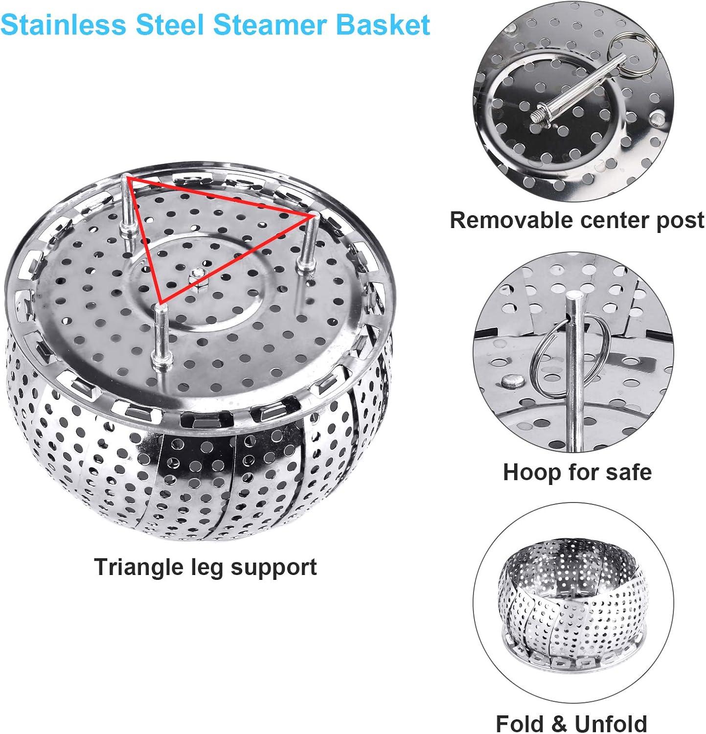 Stainless Steel Collapsible Steamer Basket with Lid, 5.3" to 8.6"