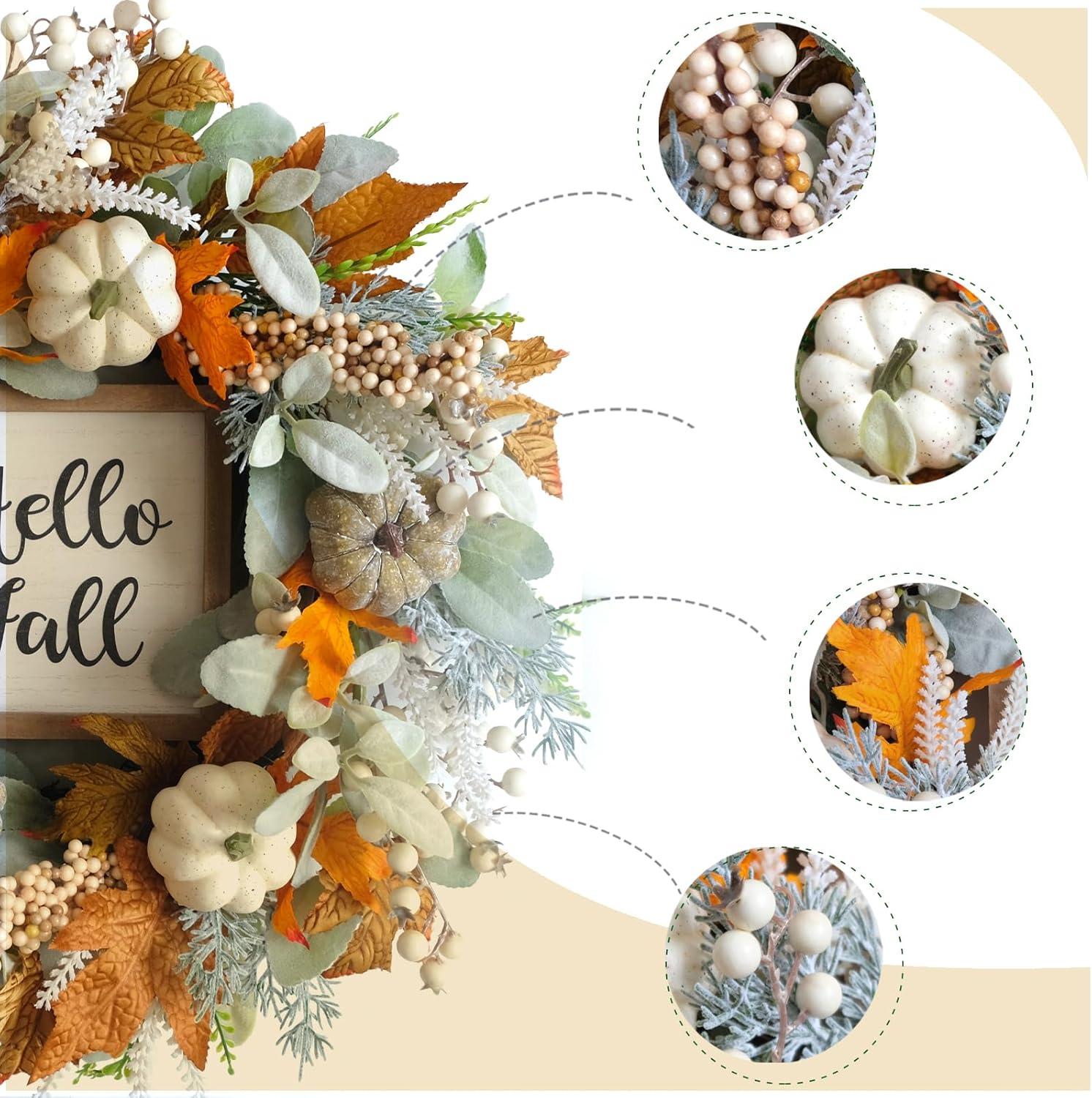 20-Inch Eucalyptus and Pumpkin Fall Wreath for Front Door