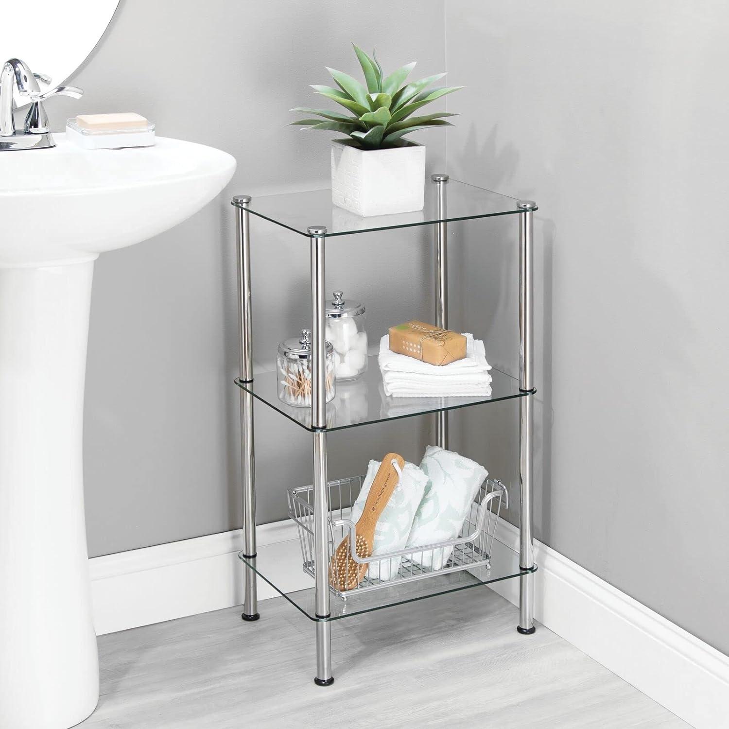 mDesign mDesign Metal/Glass Tiered Storage Tower with Open Glass Shelves