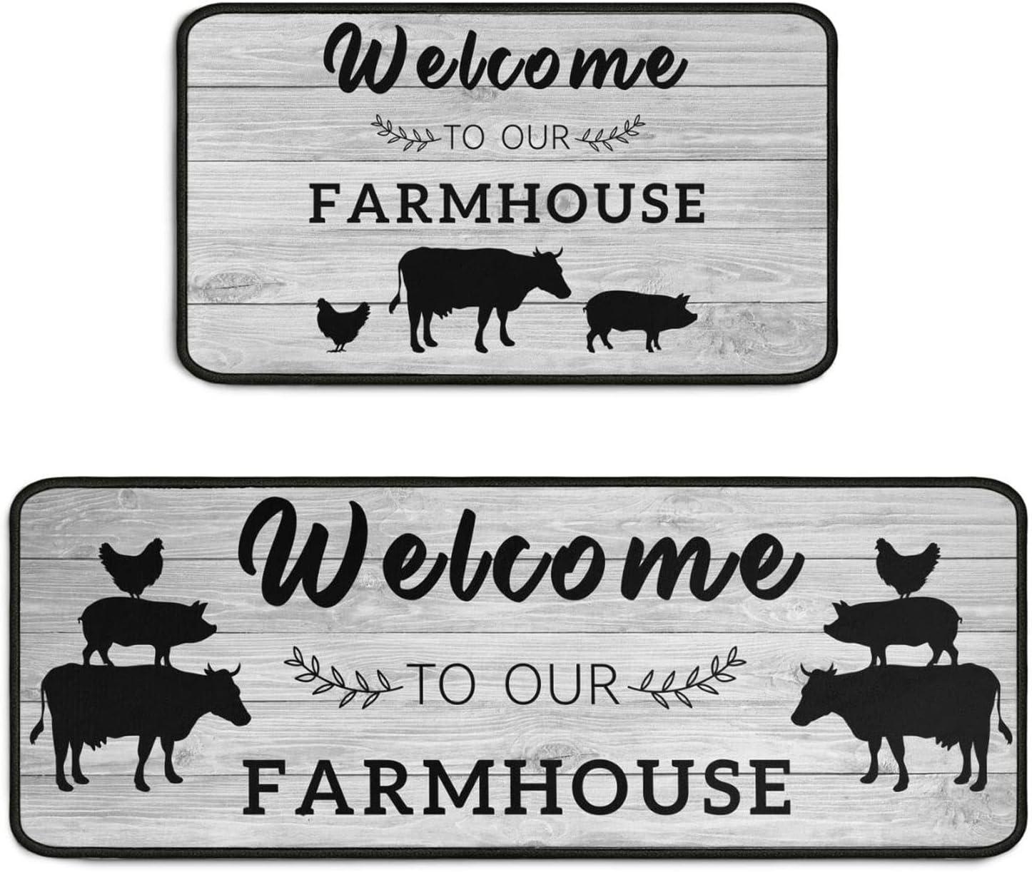 Farmhouse Style Kitchen Rugs Set 2 Pieces Non Skid Grey Kitchen Floor Rugs and Mats Kitchen Runner Rug Comfort Soft Standing Area Mat for Kitchen Floor Farmhouse Decor 17"x47"+17"x30"