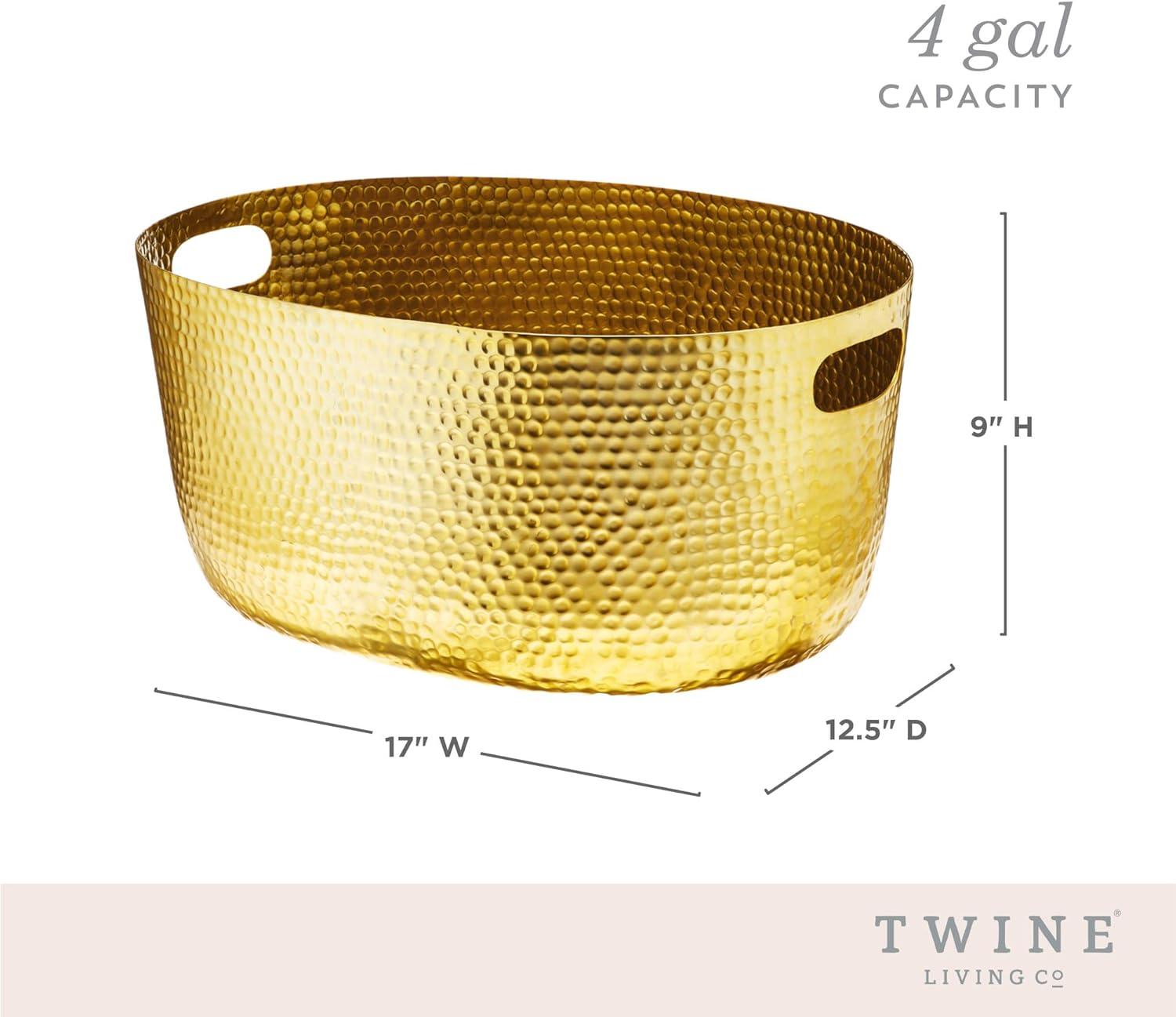 Large Gold Hammered Aluminum Beverage Tub with Handles