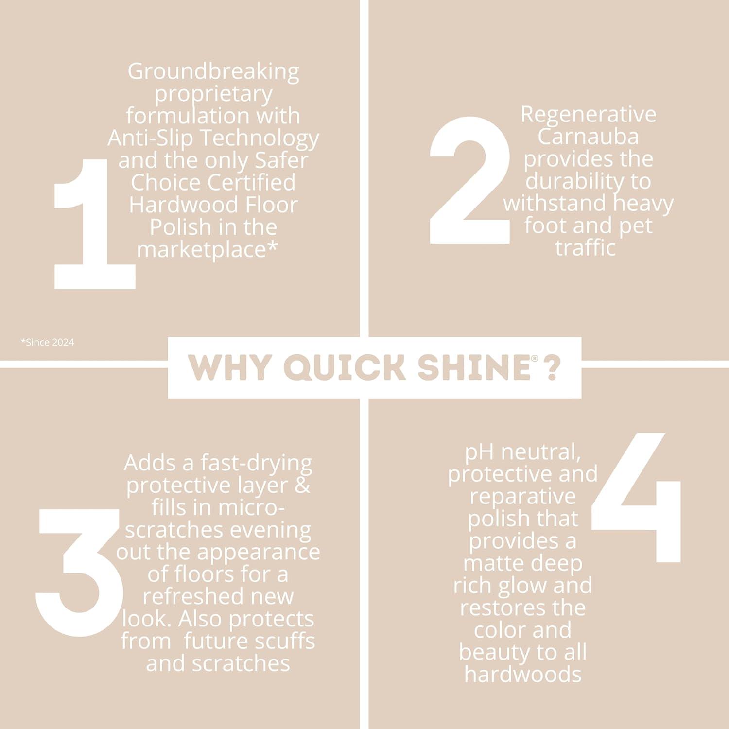 Quick Shine Hardwood Floor Luster, Pfas-Free Formula Floor Polish with Plant-Derived Carnauba 27oz