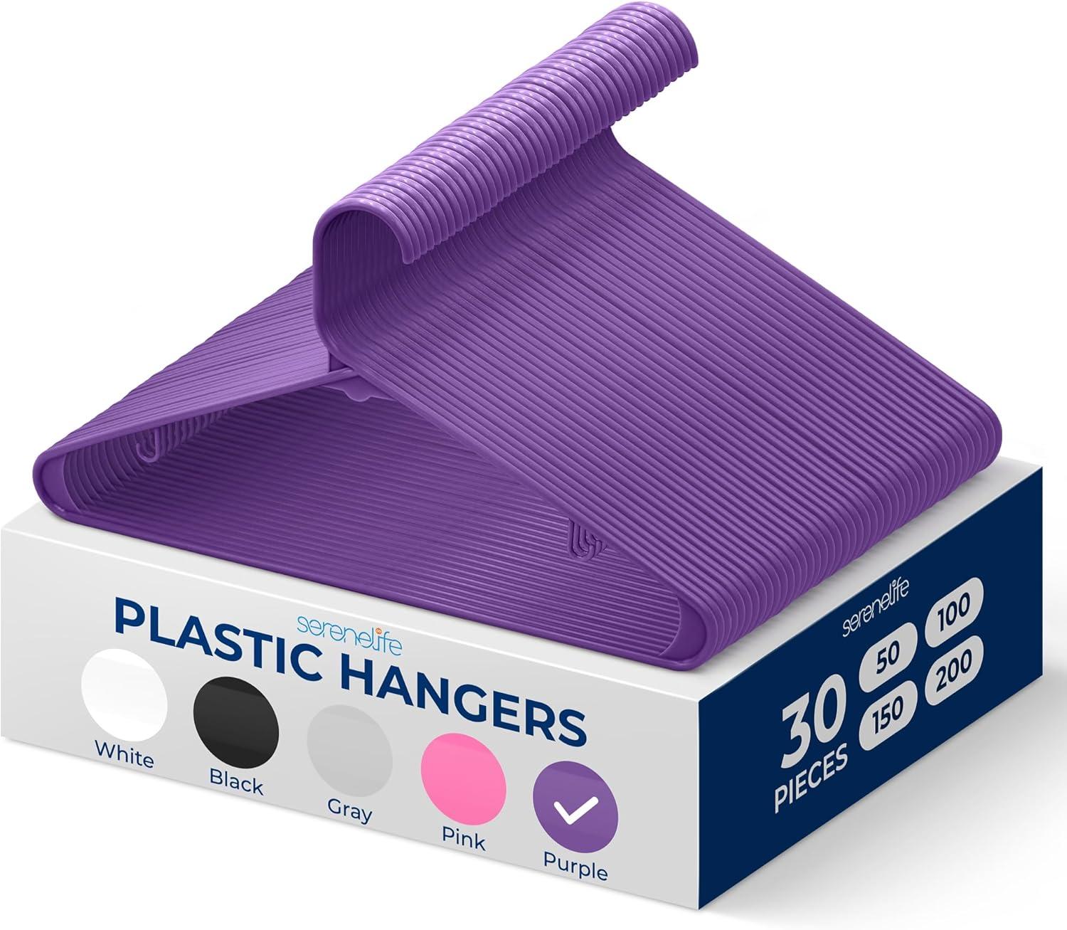 SereneLife 30-Piece Purple Plastic Slim Hangers