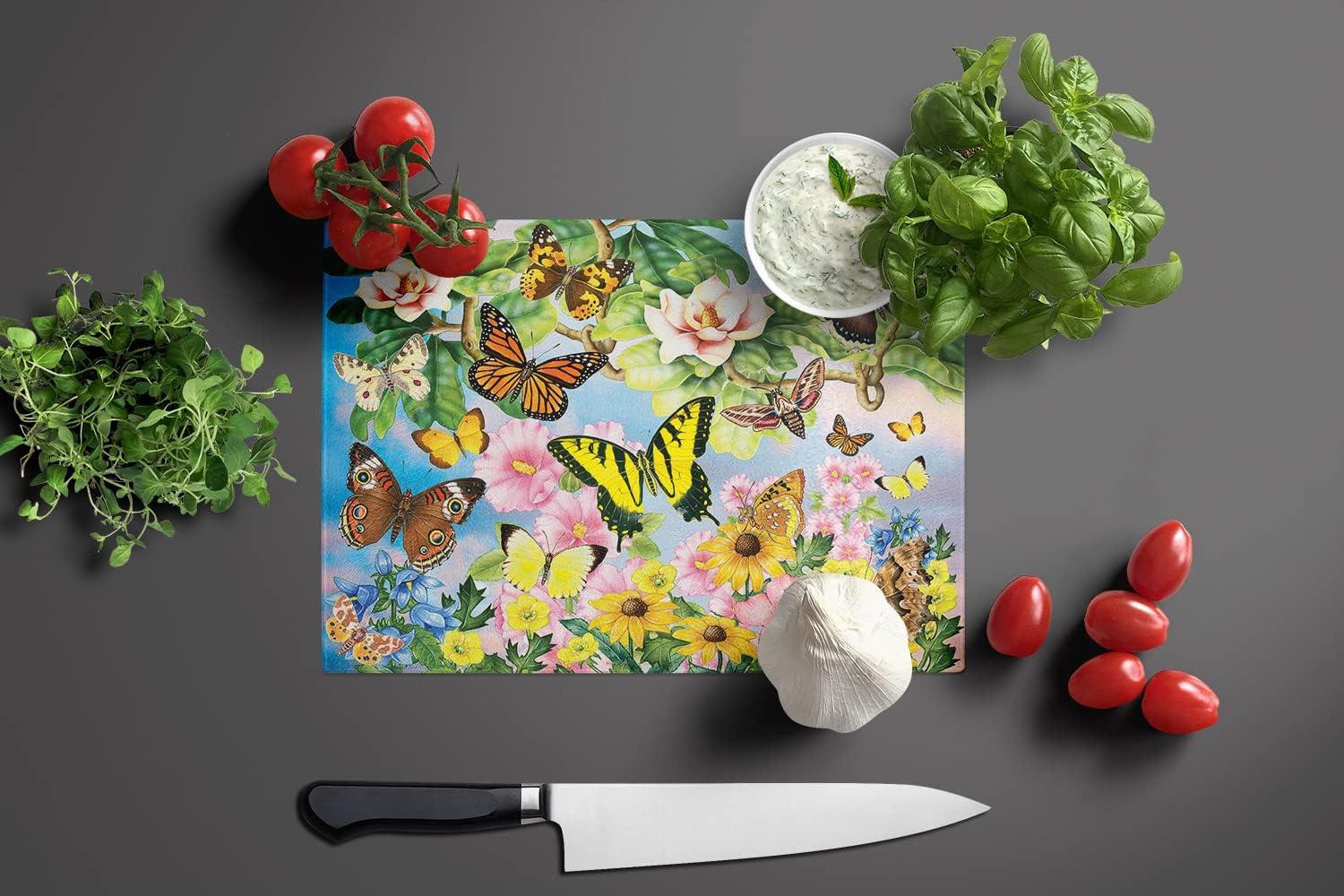 Carolines Treasures PRS4043LCB North Butterflies Glass Cutting Board Large, 12H x 16W, multicolor