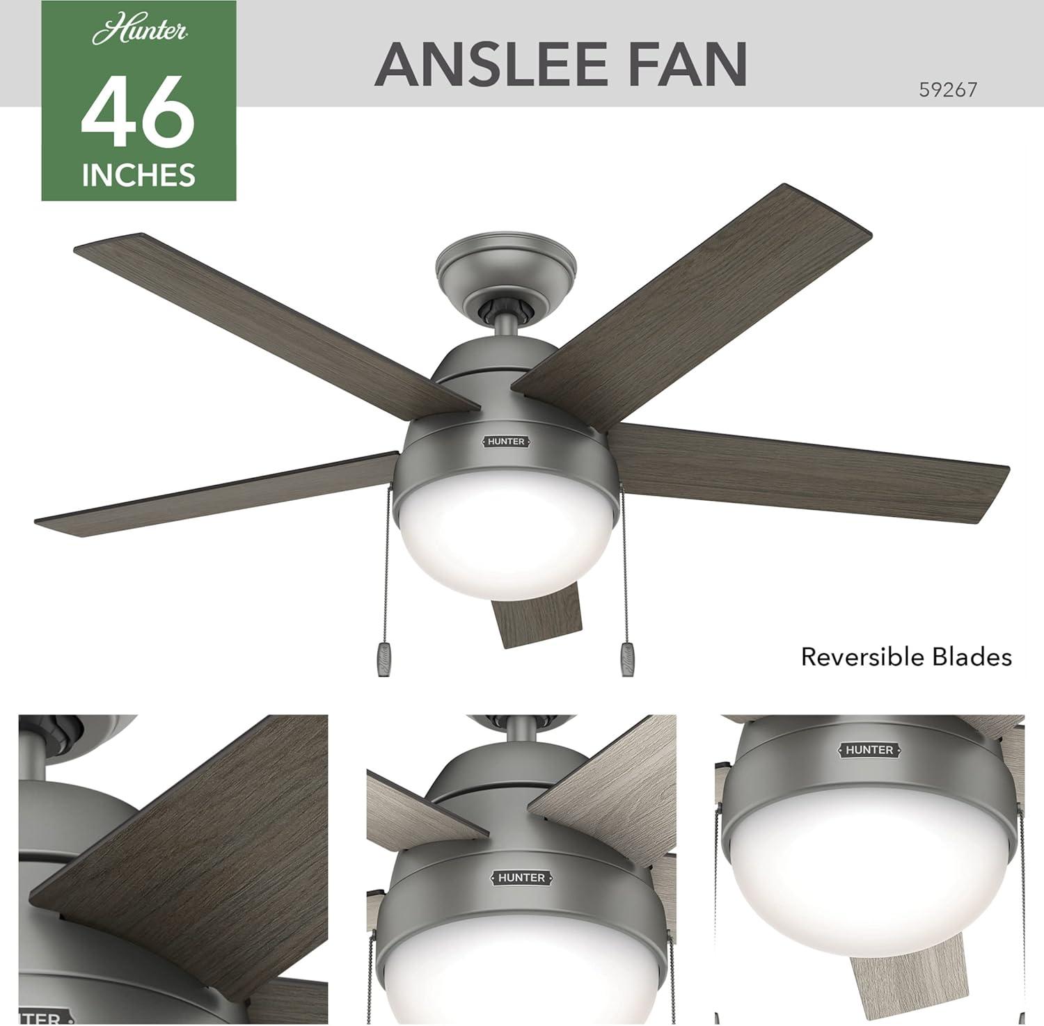 Hunter Fan 46" Anslee Standard Ceiling Fan with Pull Chain and Light Kit Included