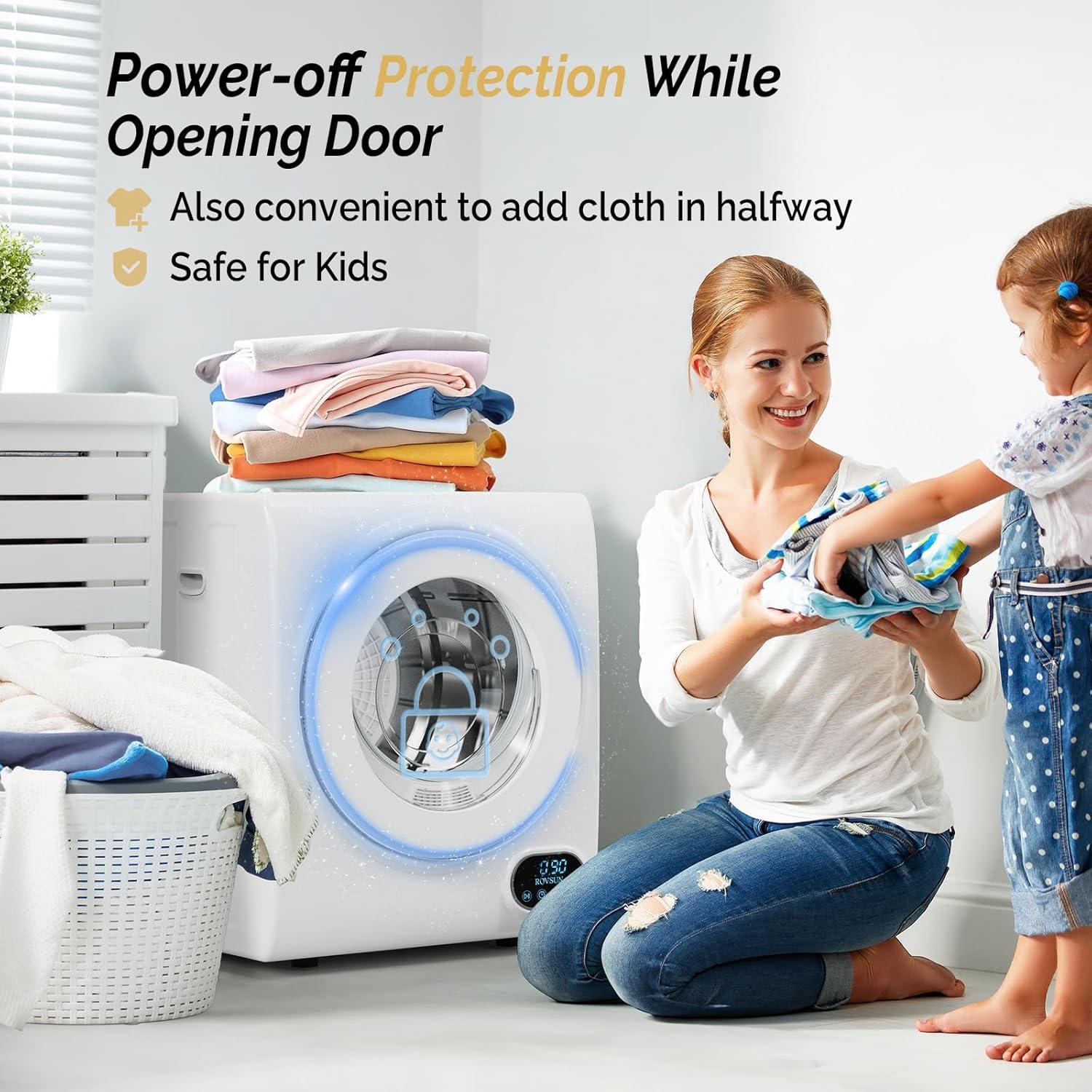ROVSUN 110V Portable Clothes Dryer, 1.5 cu.ft Front Load Laundry Tumble Dryer with Stainless Steel Tub & LCD Touch Panel for Apartment, Dorm, 850W