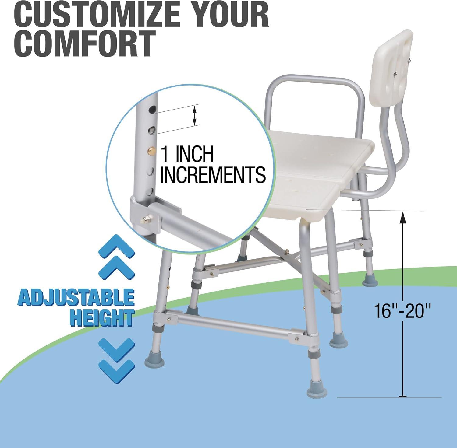 Graham Field 7925A-1 Lumex Reliable Plastic Bariatric Adjustable Transfer Shower Bench Seat with Drain Holes and Durable Backrest, White