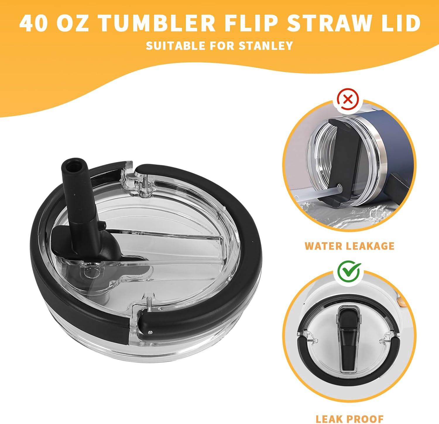 ANTAND 2 Pack 40 Oz Tumbler Flip Straw Lid Replacement Fit For Stanley Quencher, Leak Proof For Stanley Lid Replacement Spill Proof Reusable Tumbler Cover Compatible With 40oz Stanley Cup (Set of 2)