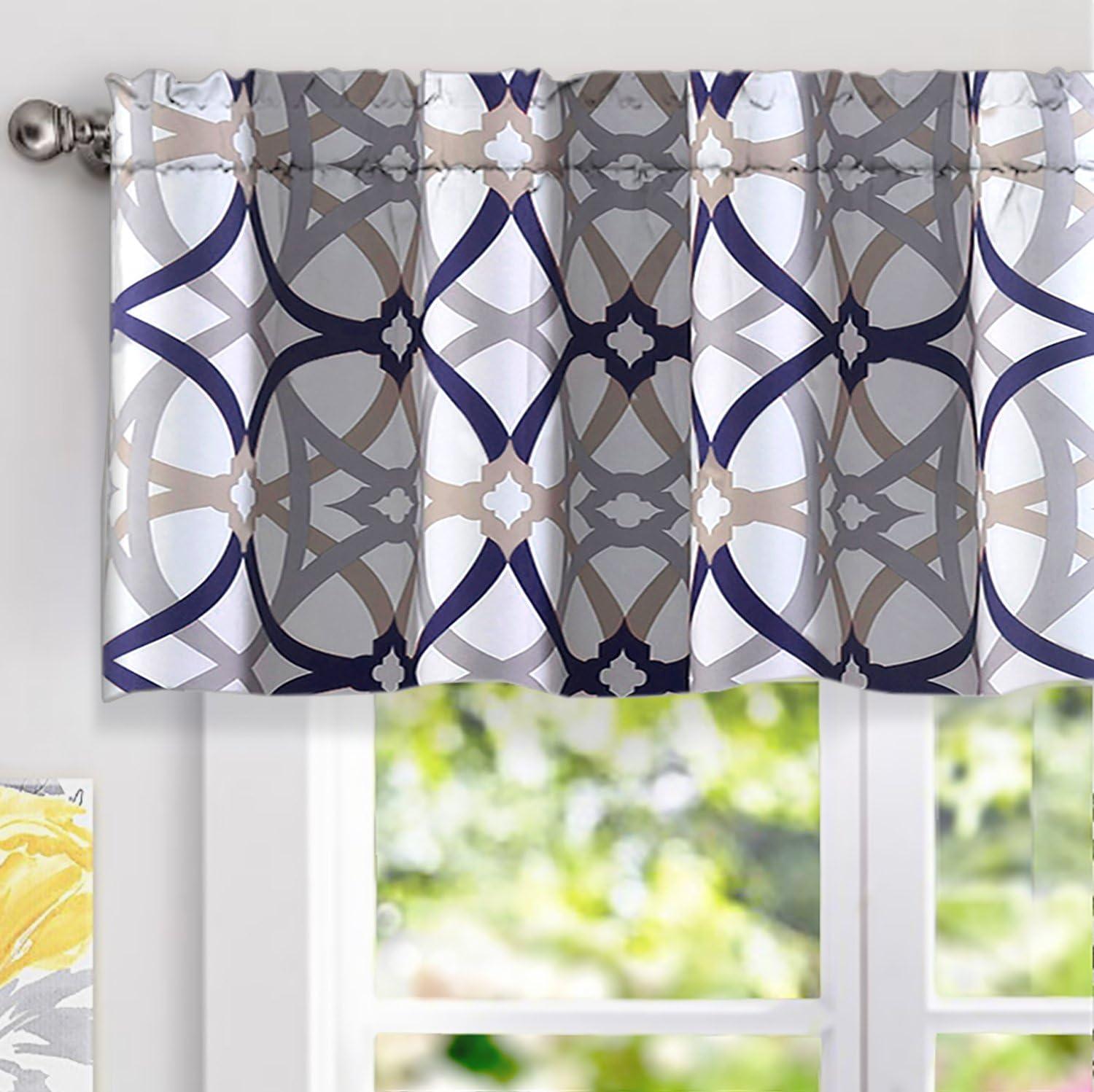 Navy and Gray Geometric Trellis Rod Pocket Valance