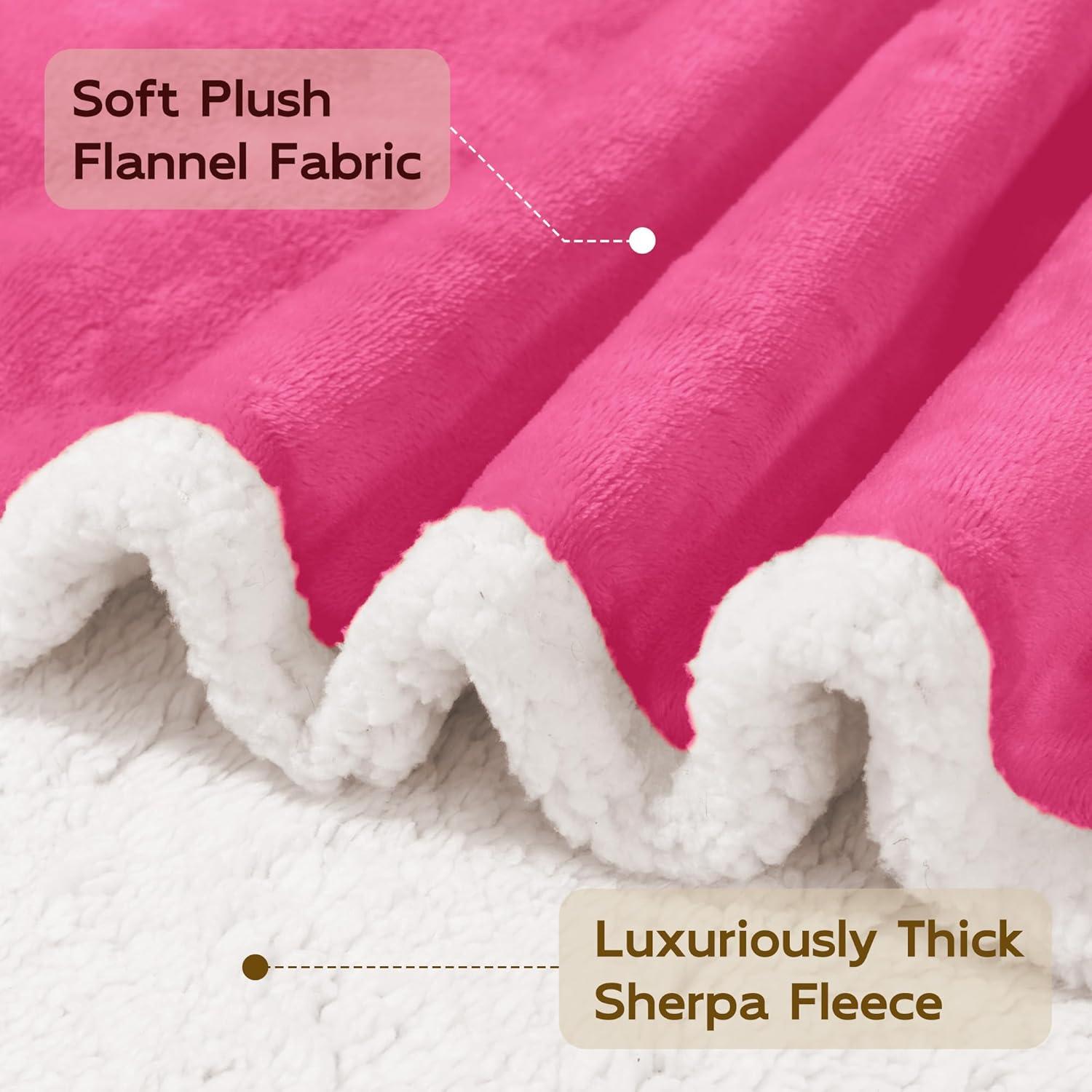 Queen Pink Reversible Sherpa Fleece Throw Blanket