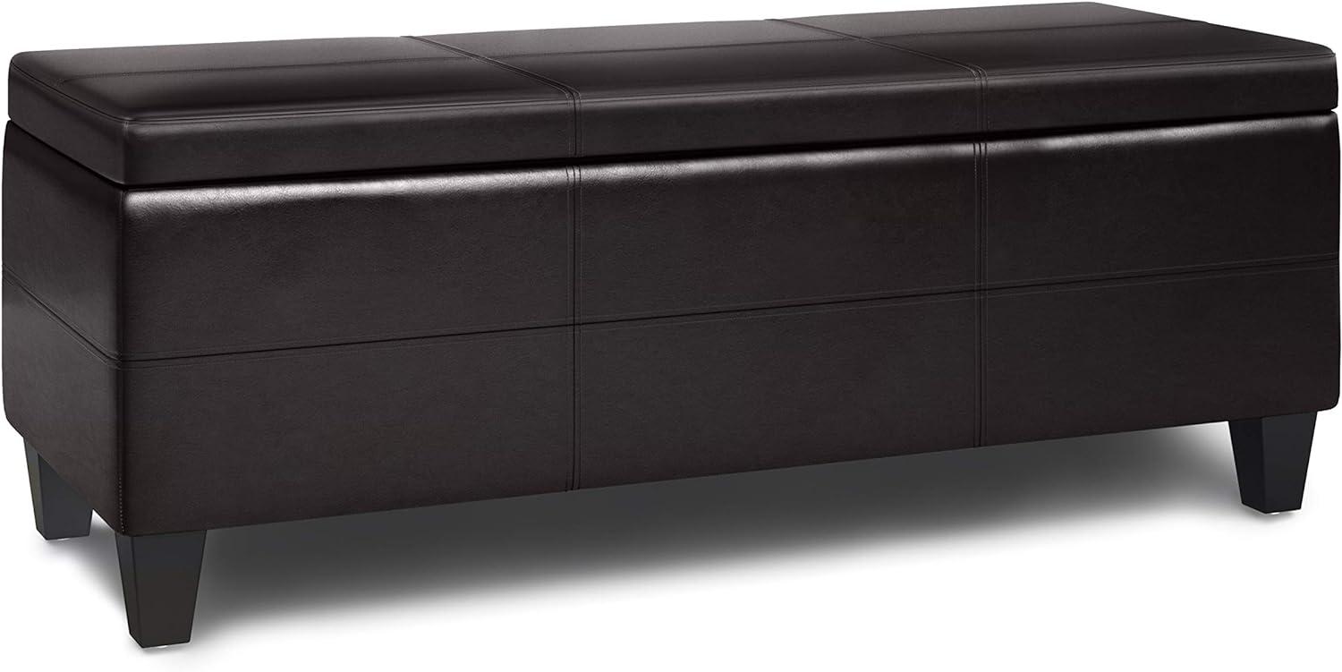 Simpli Home Afton 48" Faux Leather Rectangle Storage Ottoman Bench Tanners Brown