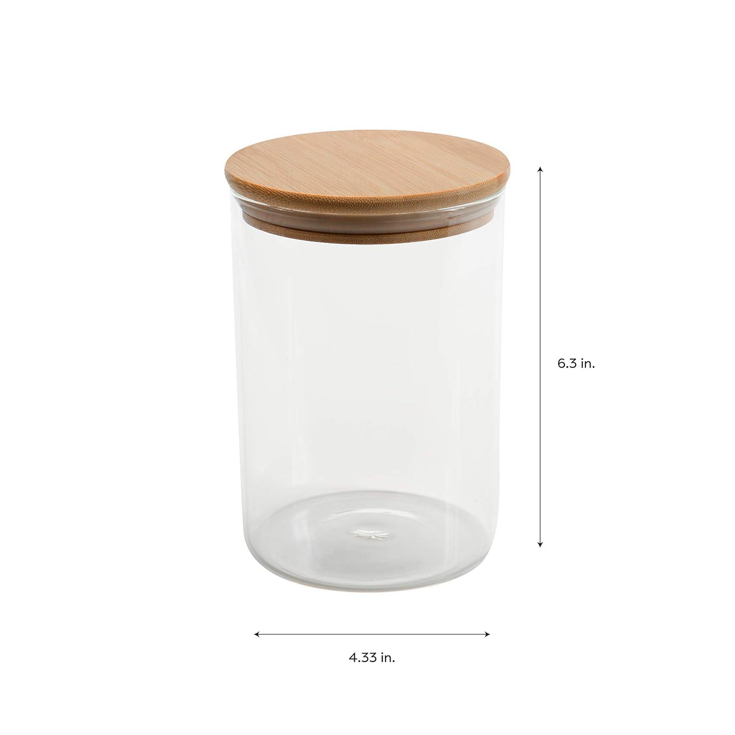 Kitchen Details Round Glass Jar | 1 Liter | Bamboo Airtight Seal Lid | Wide Mouth | Food Storage Canister | Tea or Coffee | Spices | Flour | Sugar | Clear