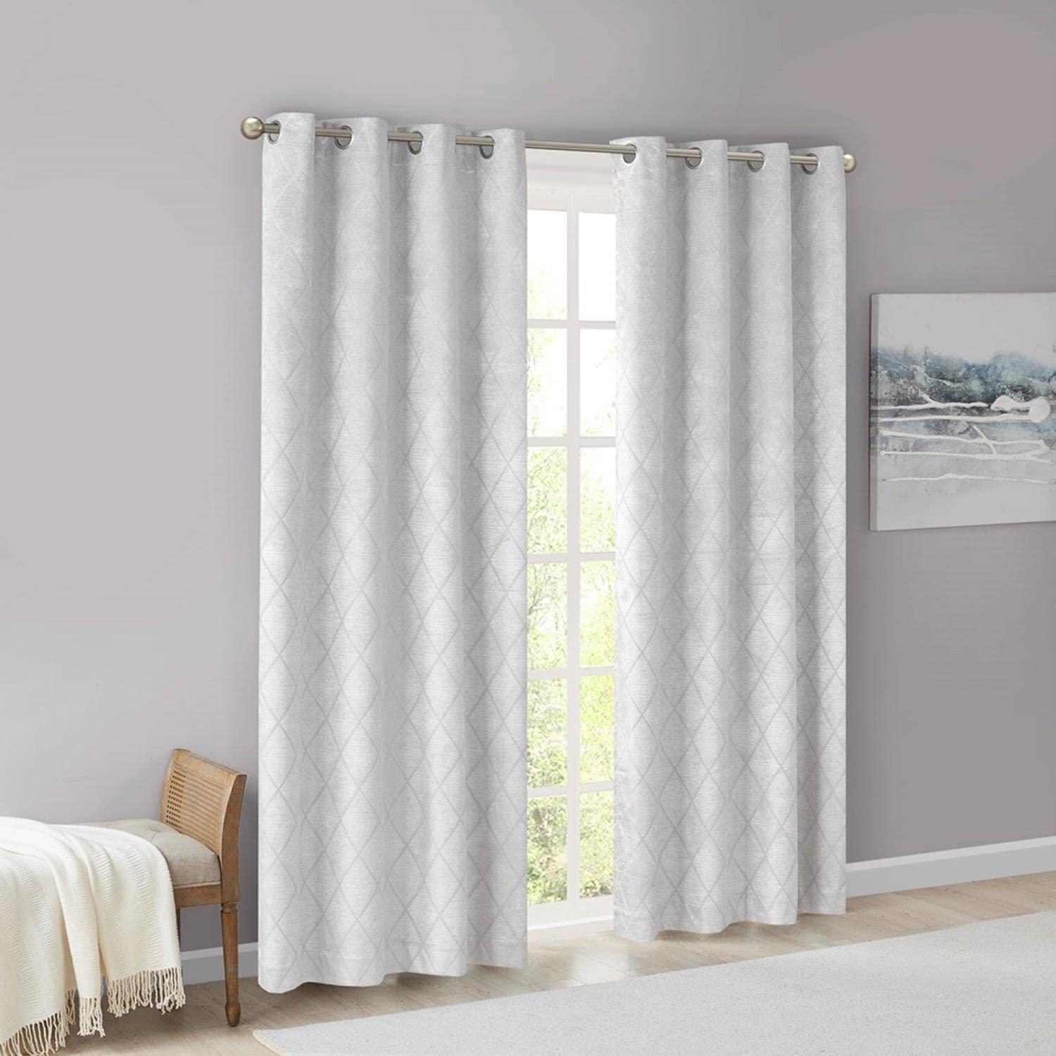 Sun Smart Taylor Total Blackout Curtain Single Window, Diamond Jacquard Grommet Top Living Room Decor Thermal Insulated Light Blocking Drape for Bedroom and Apartments, 50" x 95", Silver