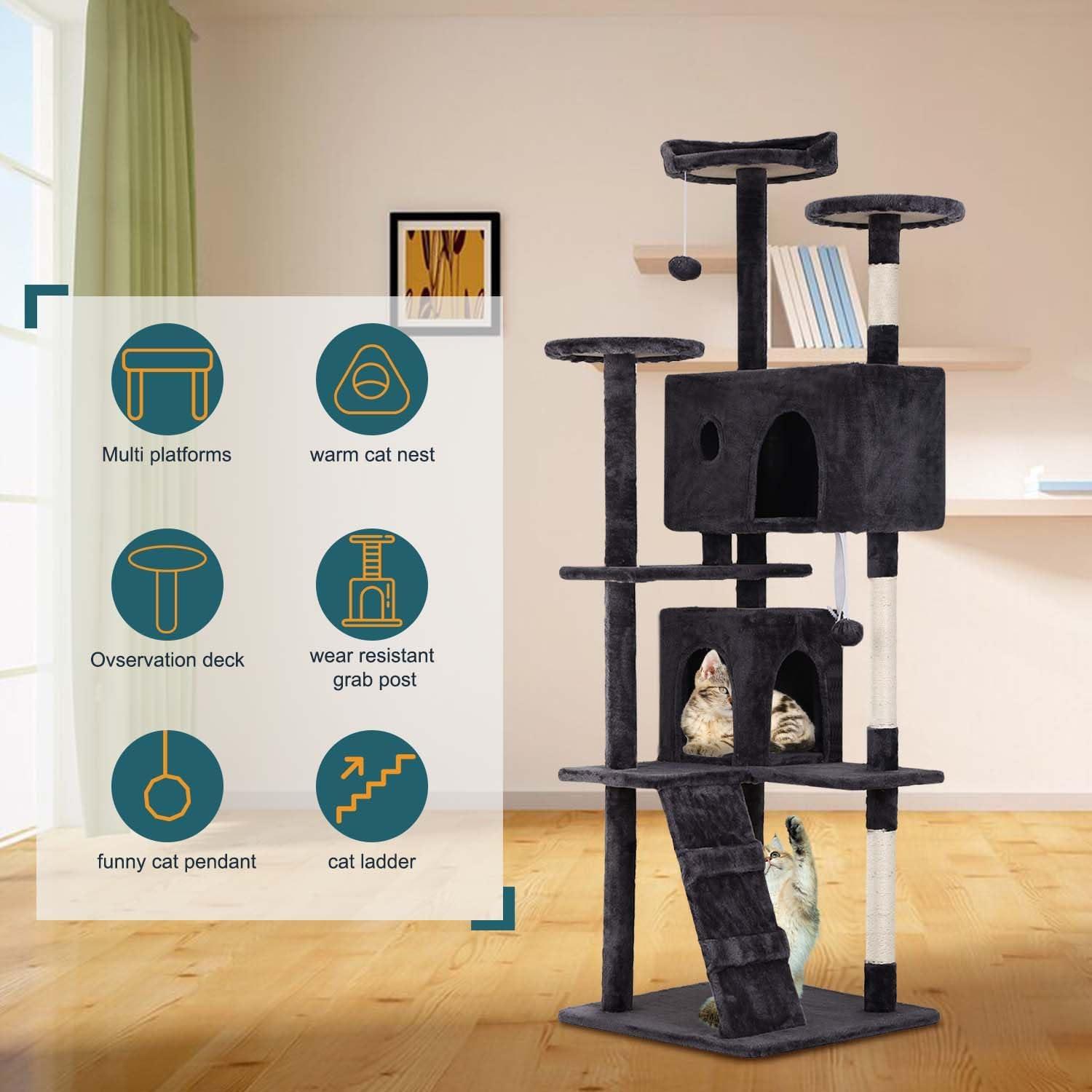 Tucker Murphy Pet™ 70In Cat Tree Tower For Indoor Cats,Multi-Level, Furniture Activity Center With Scratching Posts Stand House Cat Condo With Funny Toys For Kittens Pet Play House,Dark Gray