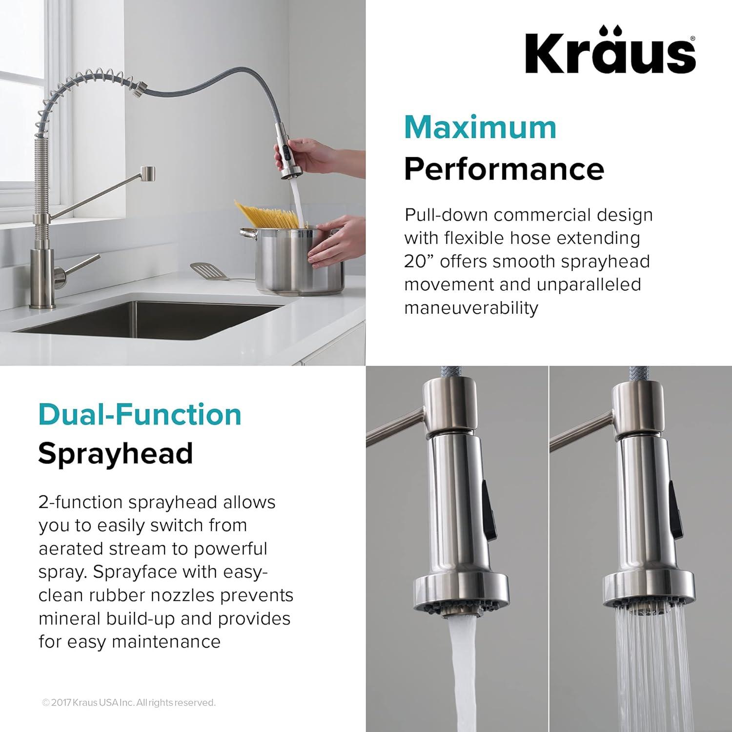 KRAUS Bolden Commercial Style 2-Function Single Handle Pull Down Kitchen Faucet with Soap Dispenser