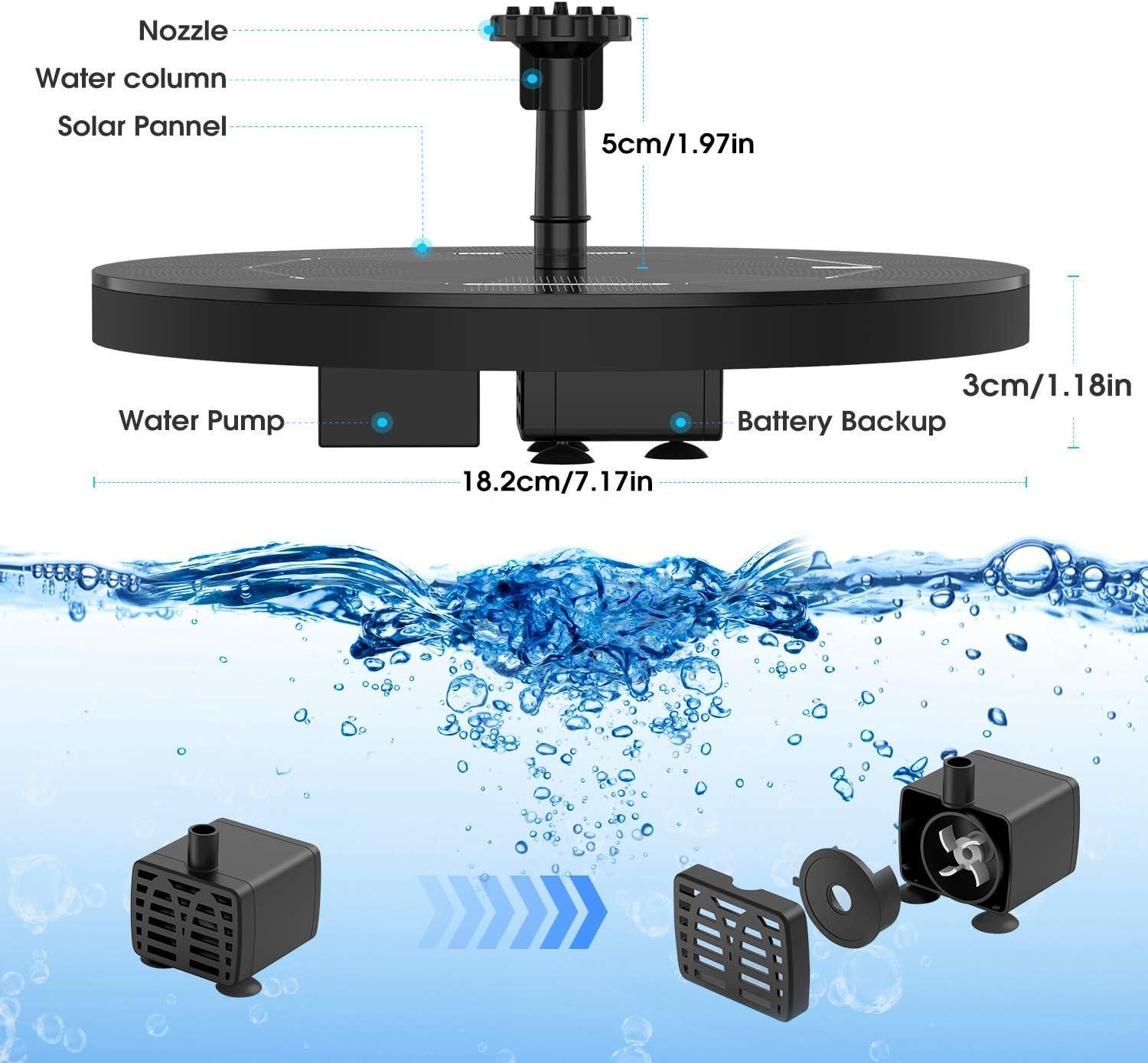 AISITIN 3.5W Solar Fountain Pump, Solar Water Pump Floating Fountain Built-in 1500mAh Battery, with 6 Nozzles, for Bird Bath, Fish Tank, Pond or Garden Decoration Solar Aerator Pump