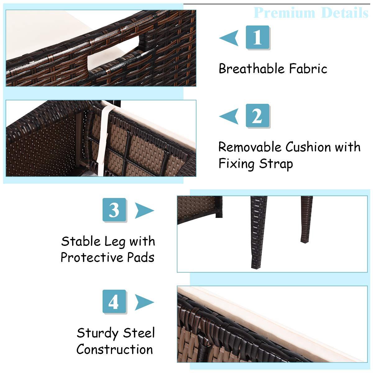 Tangkula 3 PCS Cushioned Wicker Patio Furniture Set Seat Sofa Outdoor No Assembly Brown