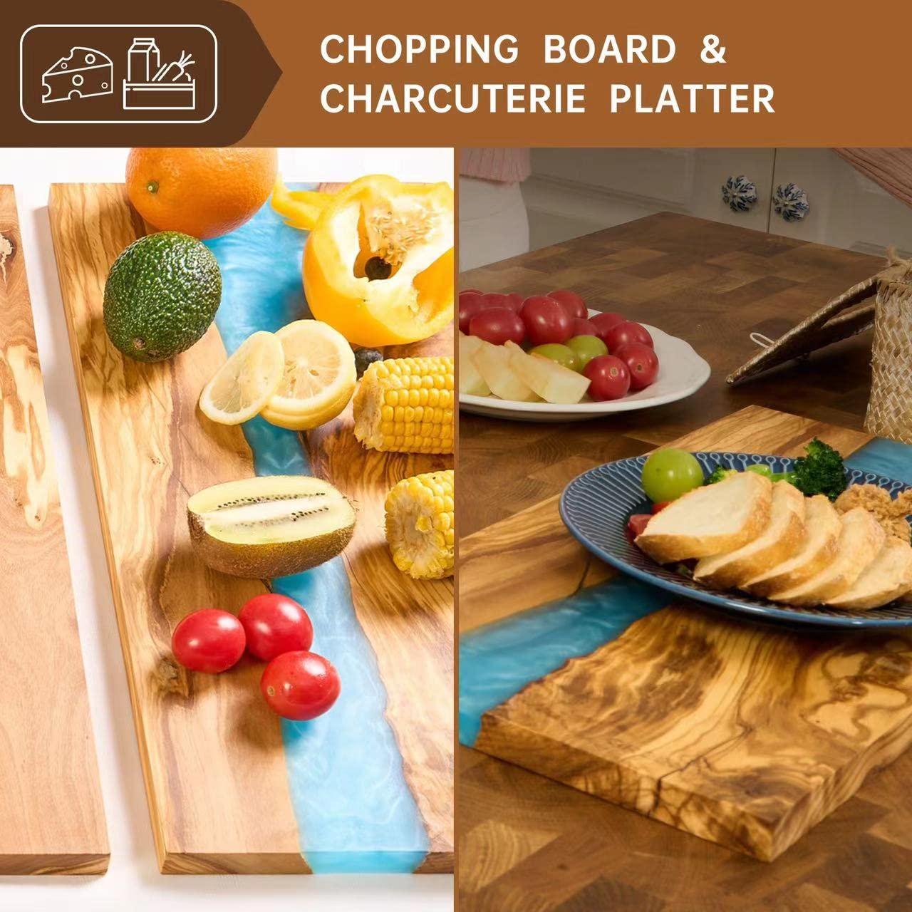 Italian Olive Wood luxury Cheese board with Resin, Charcuterie board, Chopping and Cutting Board for Meat Vegetable & Fruit, Wooden Epoxy Serving Board (Blue And White Gradient)