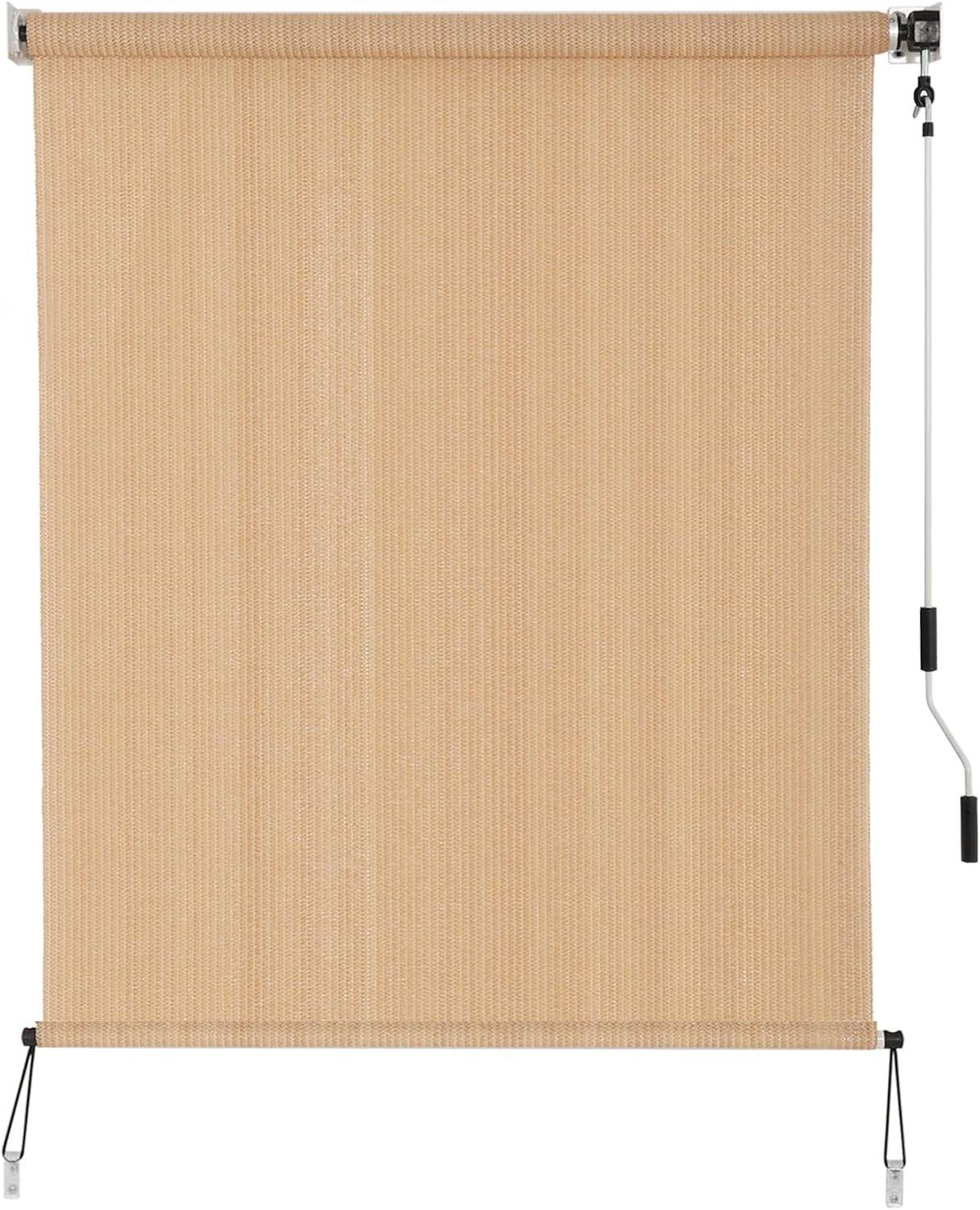 SMONTER Outdoor Sunshade Roller Shade 6'W x 6'H (72" Wx72 H), Exterior Cordless Roll Up Shades Blinds, UV Protection Shade Cloth with Crank Operation for Outside Windows Patio Porch Gazebo, Walnut