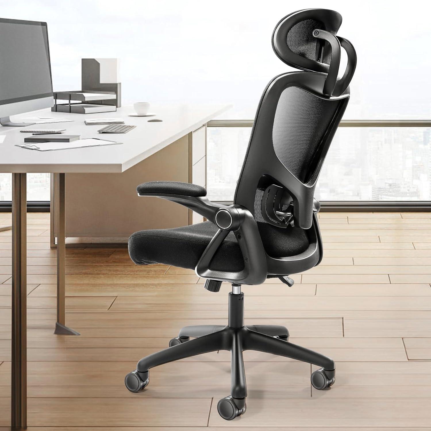 VEVOR Office Chair with Adjustable Lumbar Support, High Back Ergonomic Desk Chair with Adjustable Headrest, 2D Armrest, Ergonomic Office Chair Backrest, Computer Chair for Home Office