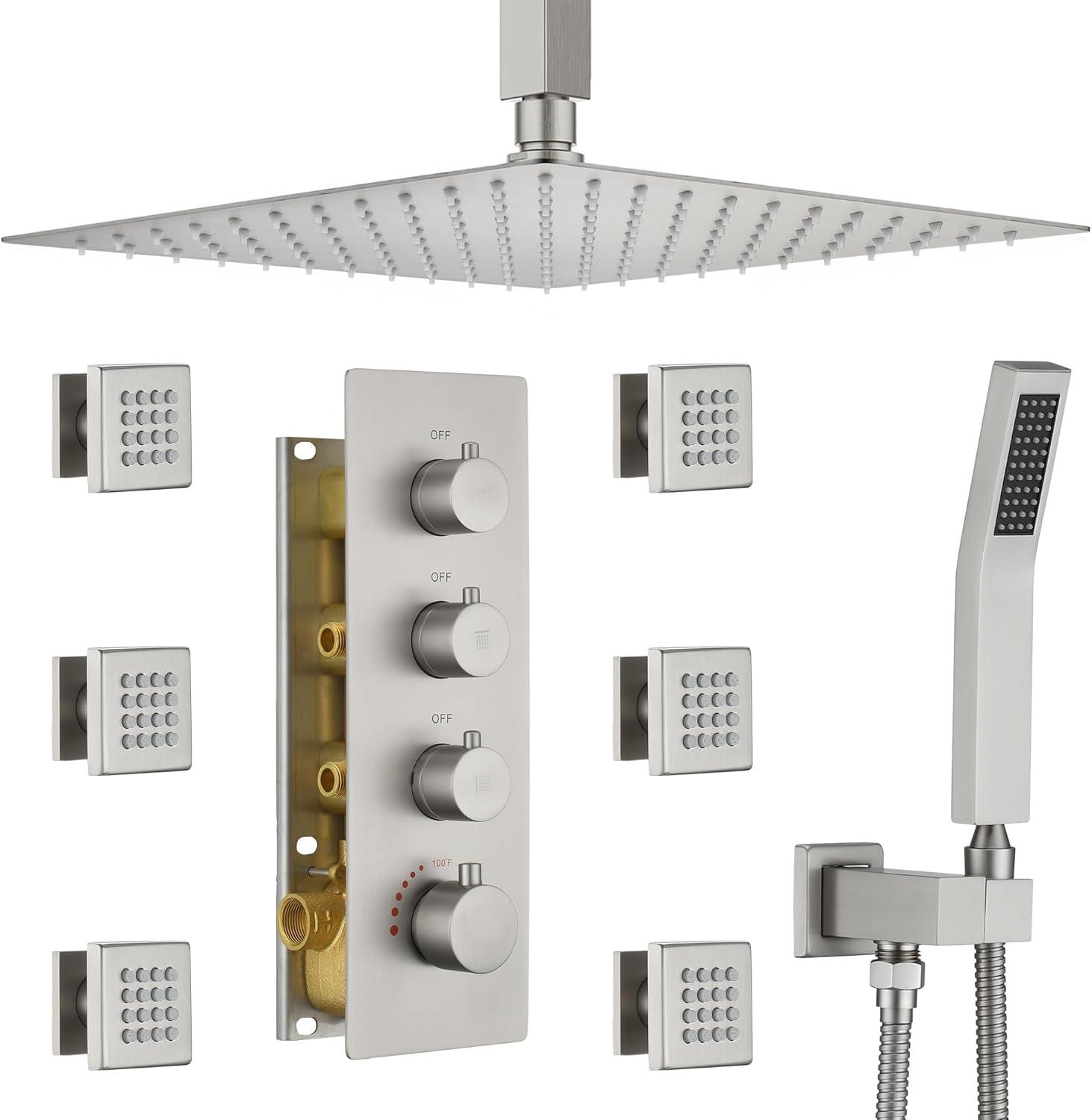 Herathena 3 Functions Ceiling Mounted Luxury Shower System with 6 Body Jets (Rough-in Valve Included)