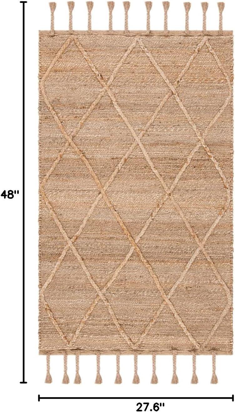 Natural Jute Flat Woven Handmade Area Rug with Tassels