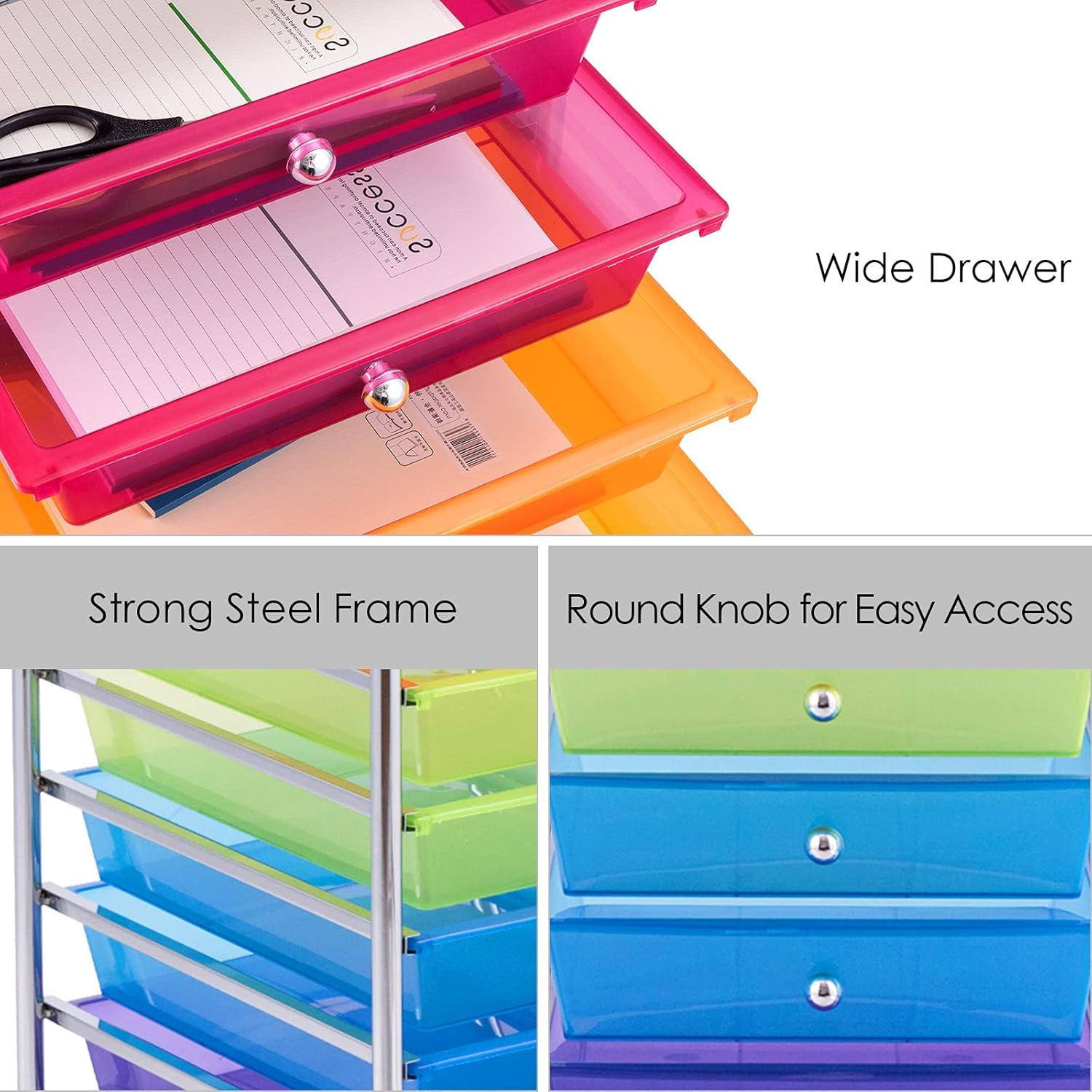 Multicolor 10-Drawer Rolling Storage Cart with Alloy Steel Frame