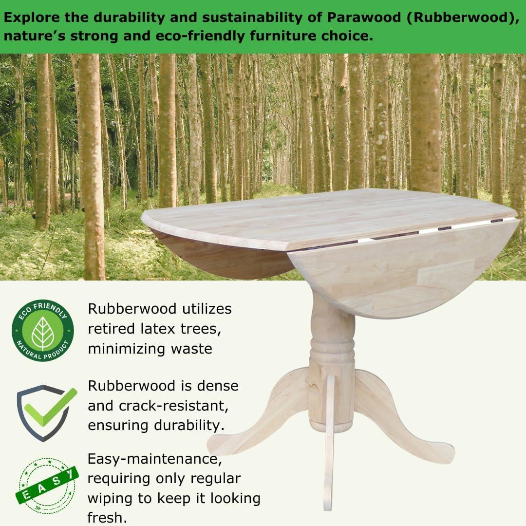 42" Mason Round Dual Dining Table Unfinished - International Concepts: Parawood, Drop Leaves